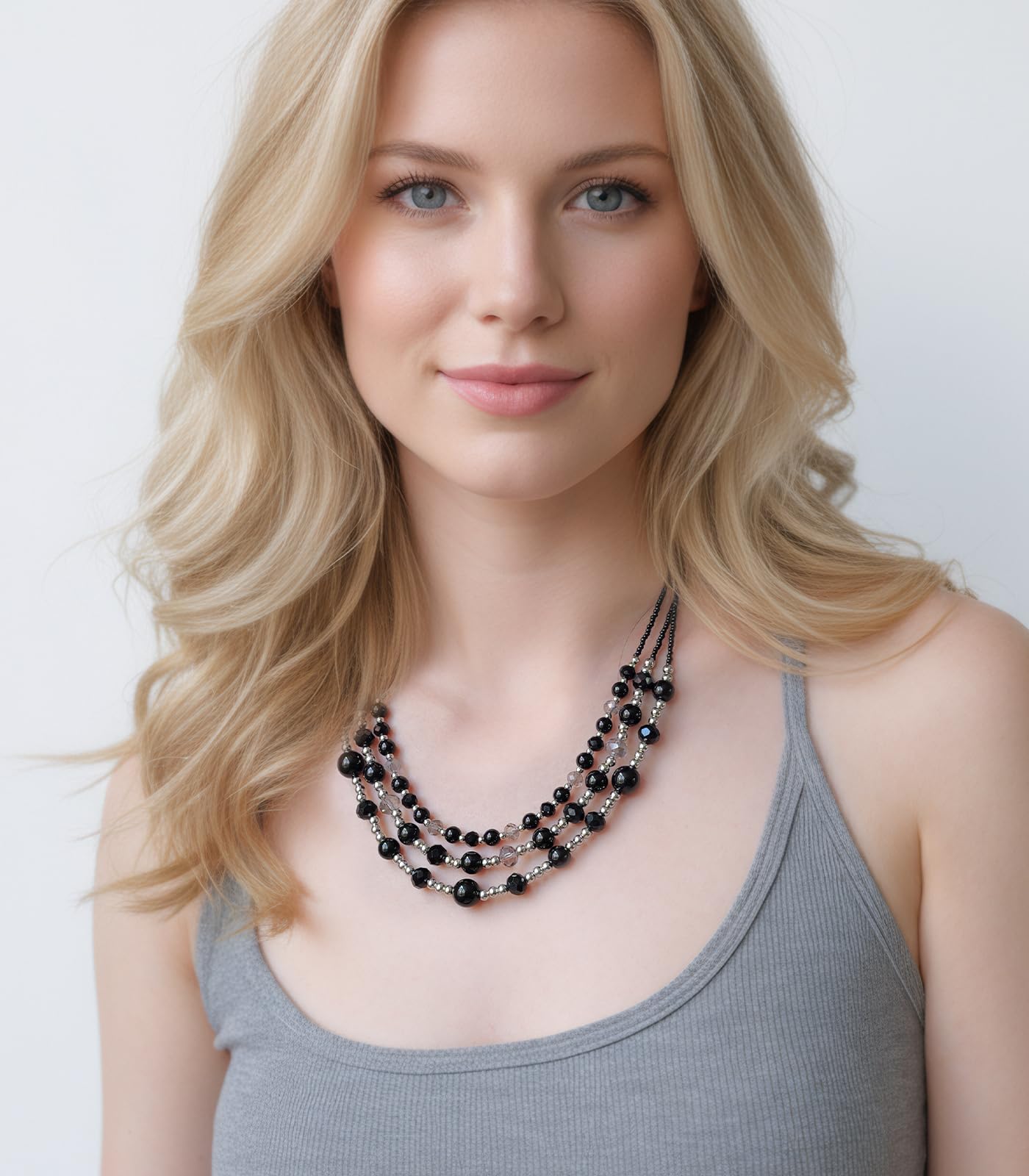 Noessla Beaded Statement Necklaces for Women Layered Chunky Bead Necklace Fashion Costume Jewelry Gifts for Mom(Black)