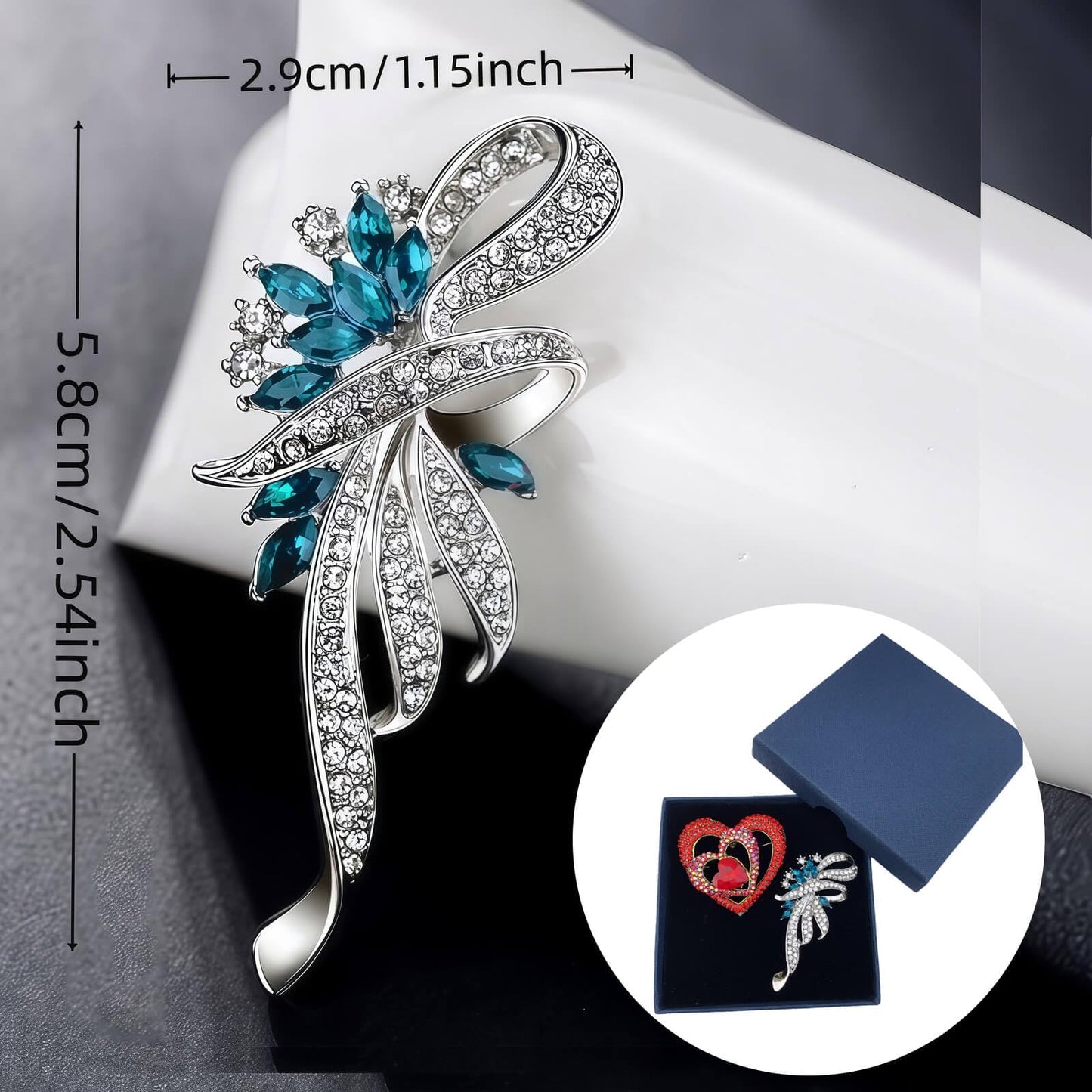 Yaximhozz 2pcs Rhinestone Brooch Pin for Women Dress Elegant Stylish Crystal Brooches Fashion Accessories Pins Lapel Boutonniere Ideas Wedding Christmas Birthday Jewelry Easter Gift (19 Red heart/Silver)