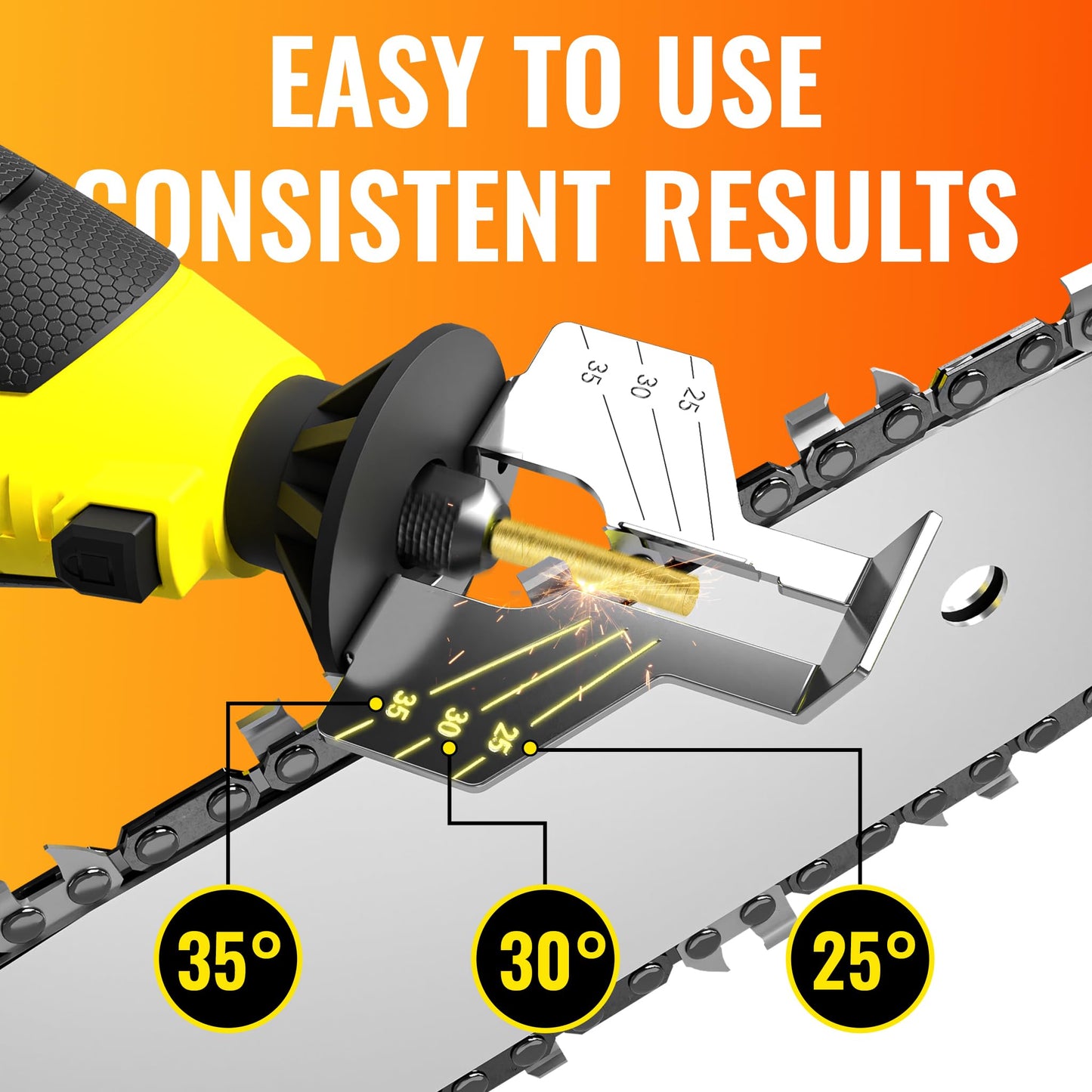 EzzDoo Electric Chainsaw Sharpener Kit with 6 Titanium-Coated Diamond Bits - Handheld Chain Saw Sharpener Tool for All Chains - No Removal Required, Easy and Fast Chainsaw Sharpening Kit