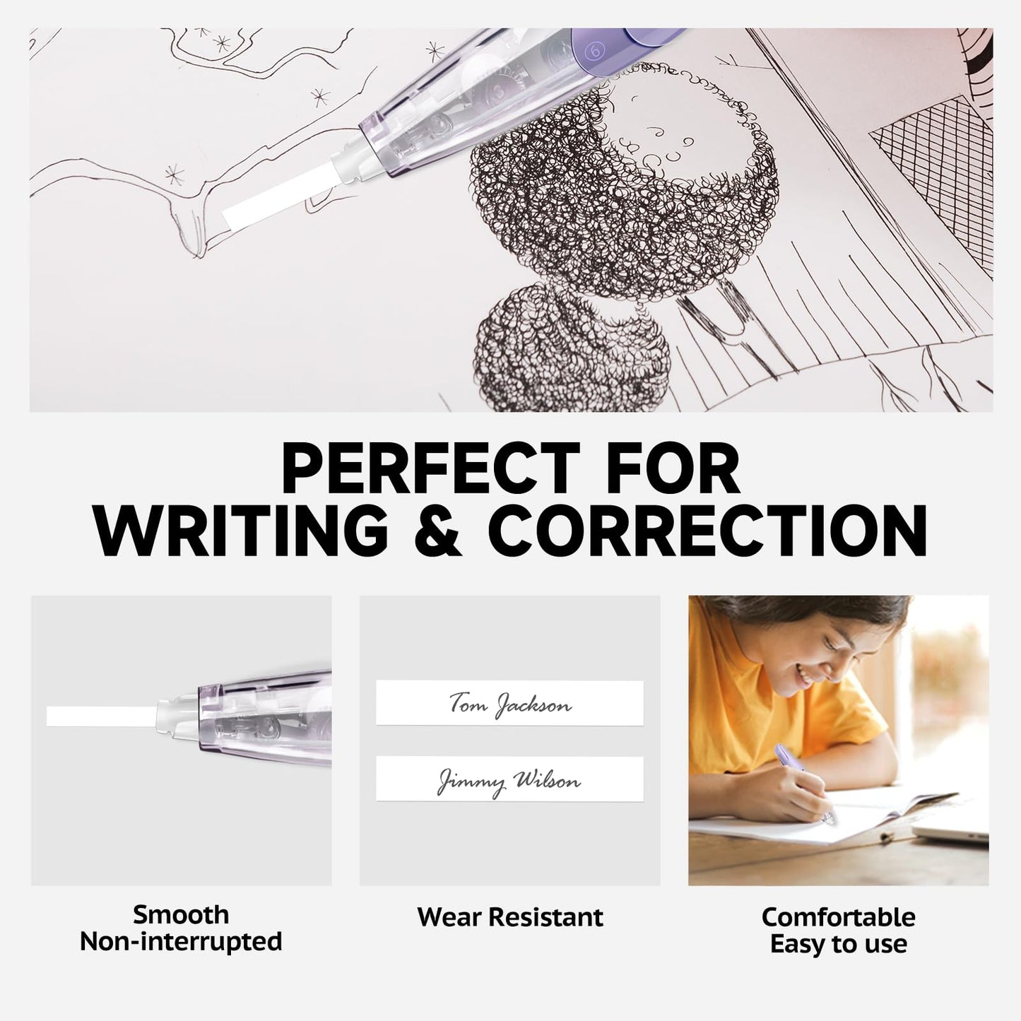 KILINEO Refillable Retractable White Correction Tape, Pen Shaped White Smooth Pull Out Japanese Aesthetic Cute Correction Tape for Office Supplies, 4 PCS (ZH-87)
