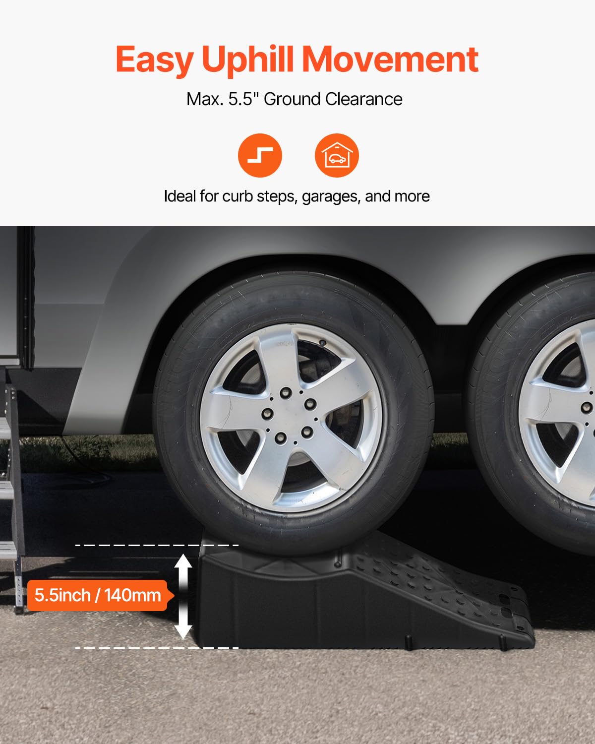 VEVOR 1Piece Vehicle Ramp 20000 lbs/9 Ton Capacity Car Service Ramp, Effortlessly Lift 5.5" High, Durable Nonslip & Portable, for Routine Tire Replacement Repairs, Work with Tandem Wheel Vehicles