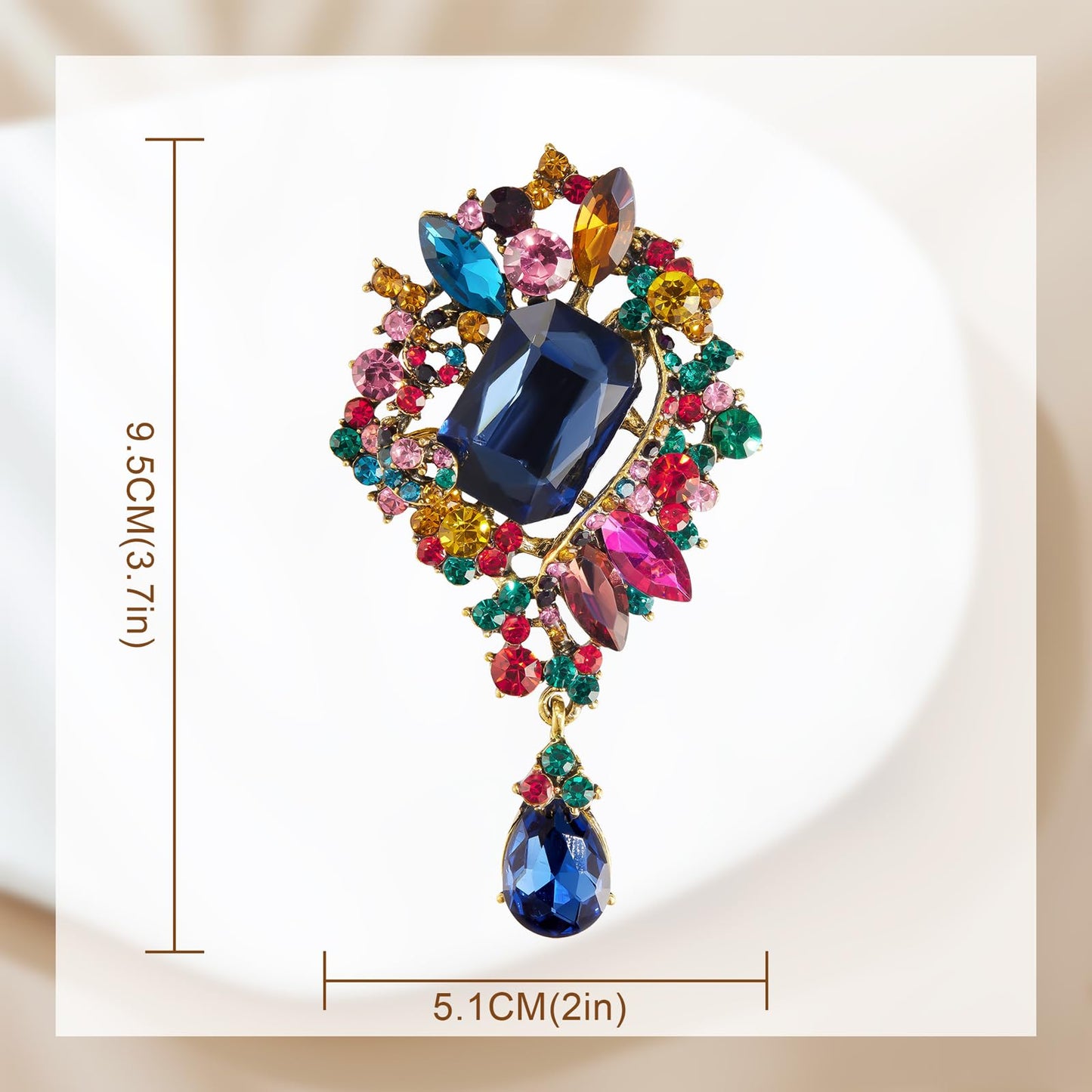YOQUCOL Retro Colorful Austrian Crystal Big Brooch Pin for Women Large Flower Water Drop Shape Brooches Lapel Pins for Sweater,Coat Dress Accessories -106