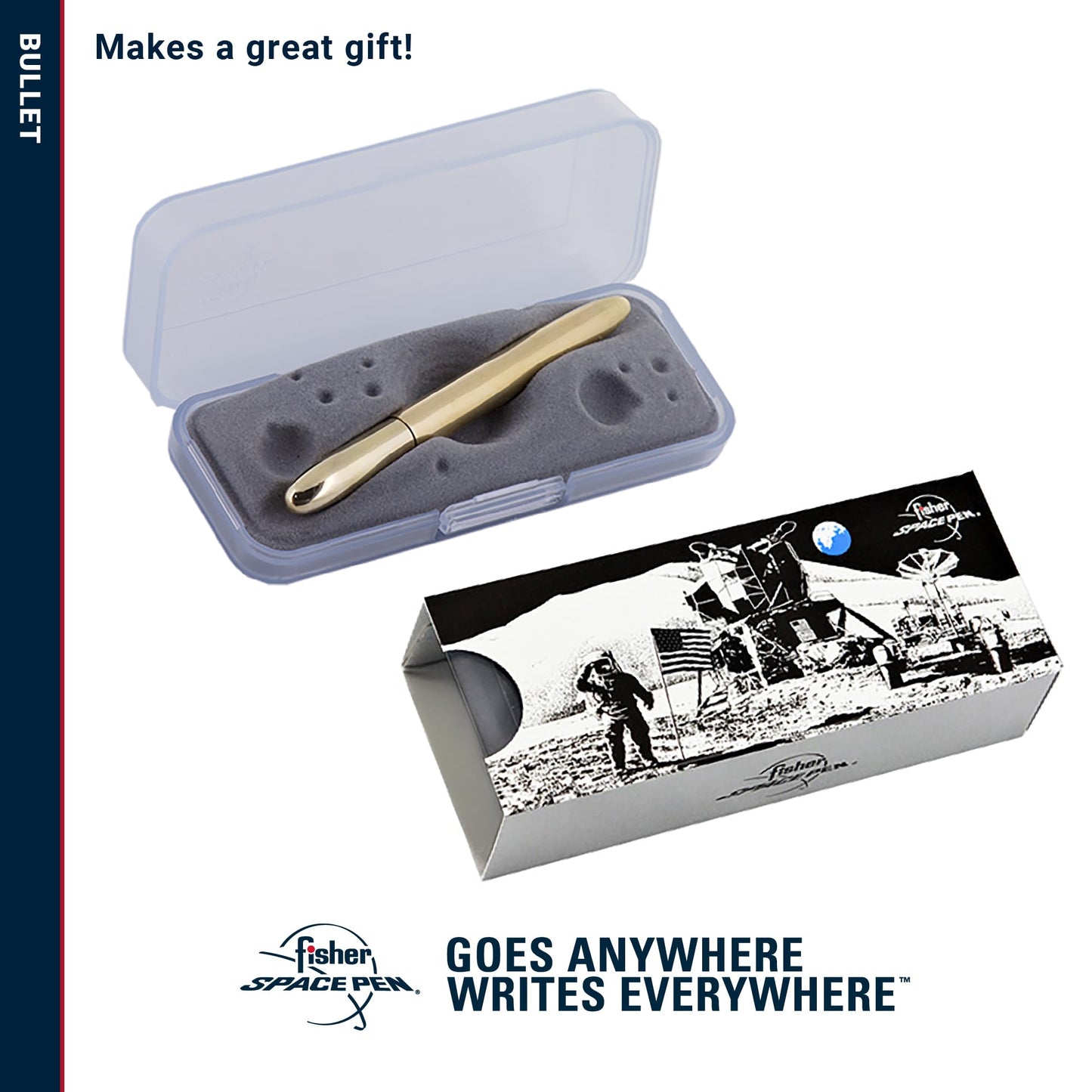 Fisher Space Pen Brass Alloy Bullet Pen, Pressurized Ballpoint Pen, Compact Pocket Size, Writes Upside Down and in Extreme Temperatures, Smooth Black Ink, Medium Point, Gift Box, Made in the USA