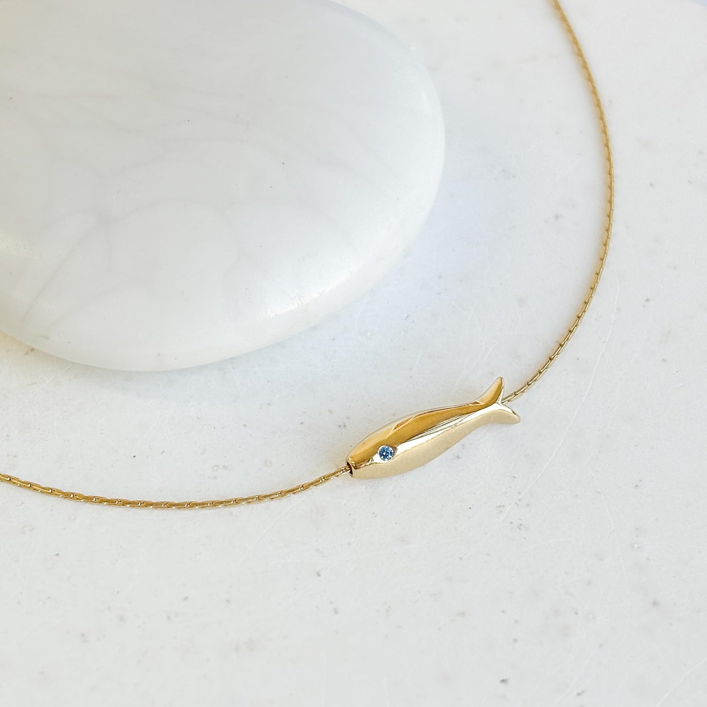 Tooliks Dainty Fish Necklace for Women, Sterling Silver or Gold Fish Charm, Minimal Lucky Necklace (Gold)