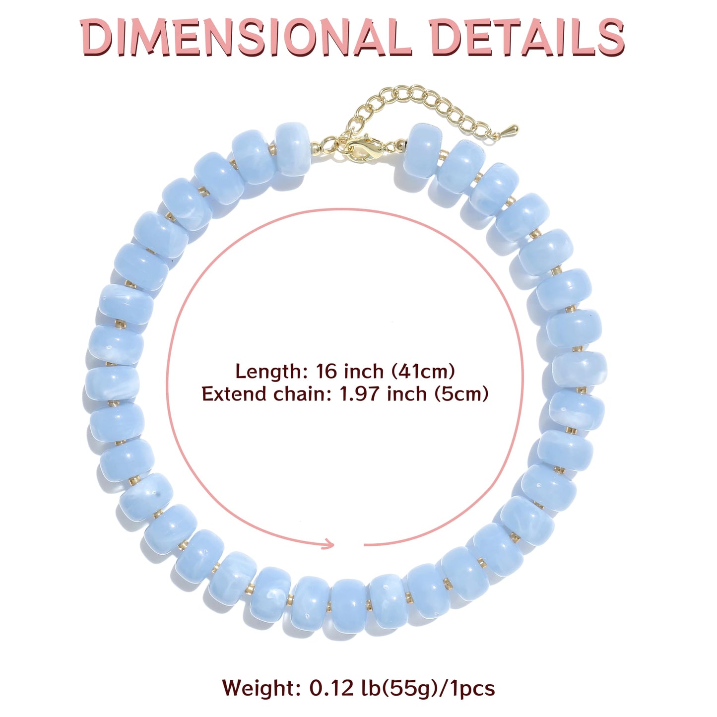 Badu Blue Chunky Beaded Necklace for Women,Acrylic Bead Choker Statement Necklace Cute Trendy Necklaces Jewelry Gifts