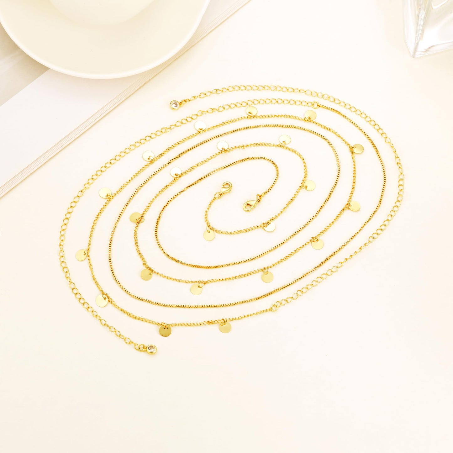 CHESKY Gold Waist Chain for Women, Dainty 14k Gold Plated 2Pcs Layered Belly Chain for The Waist Adjustable Waterproof Beach Satellite Chain Non Tarnish Body Chain Jewelry Gifts for Women
