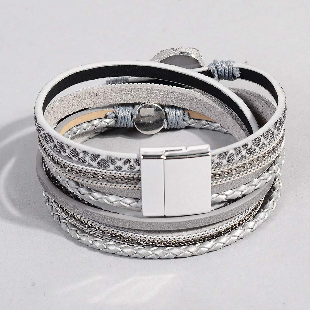 Artilady Leather Wrap Bracelet for Women - Handmade Clasp Bangle Bracelet with Pearl Beads Crystal Wristbands Jewelry Gift for lady, lover and Mother