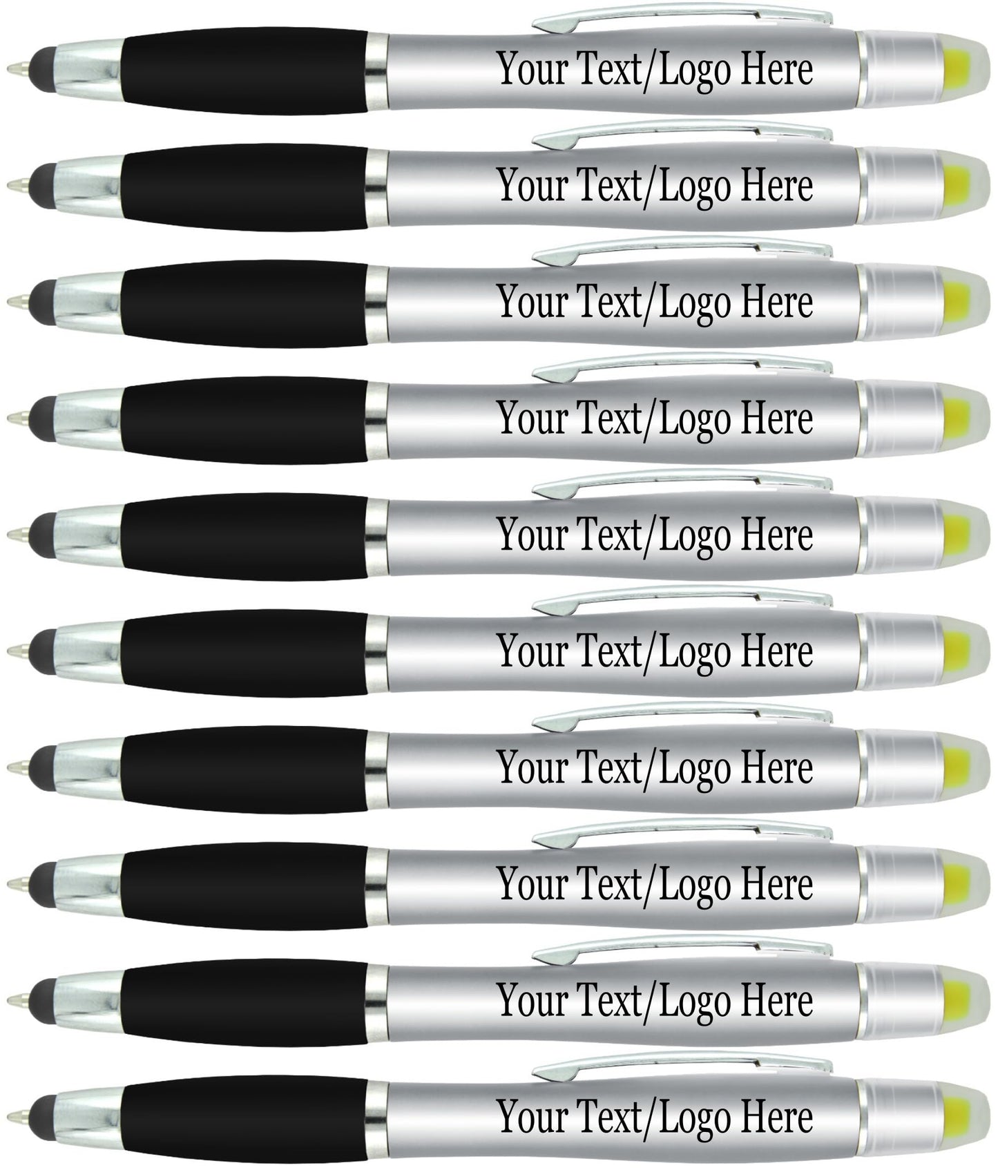 SyPen Personalized Pens with Gel Highlighter and Stylus -200 Pack Bulk-Free Imprint - 3 In Bible Highlighter No Bleed, Ballpoint Pen, and Stylus Combo- add Custom Name, Logo or Gift Message- Silver