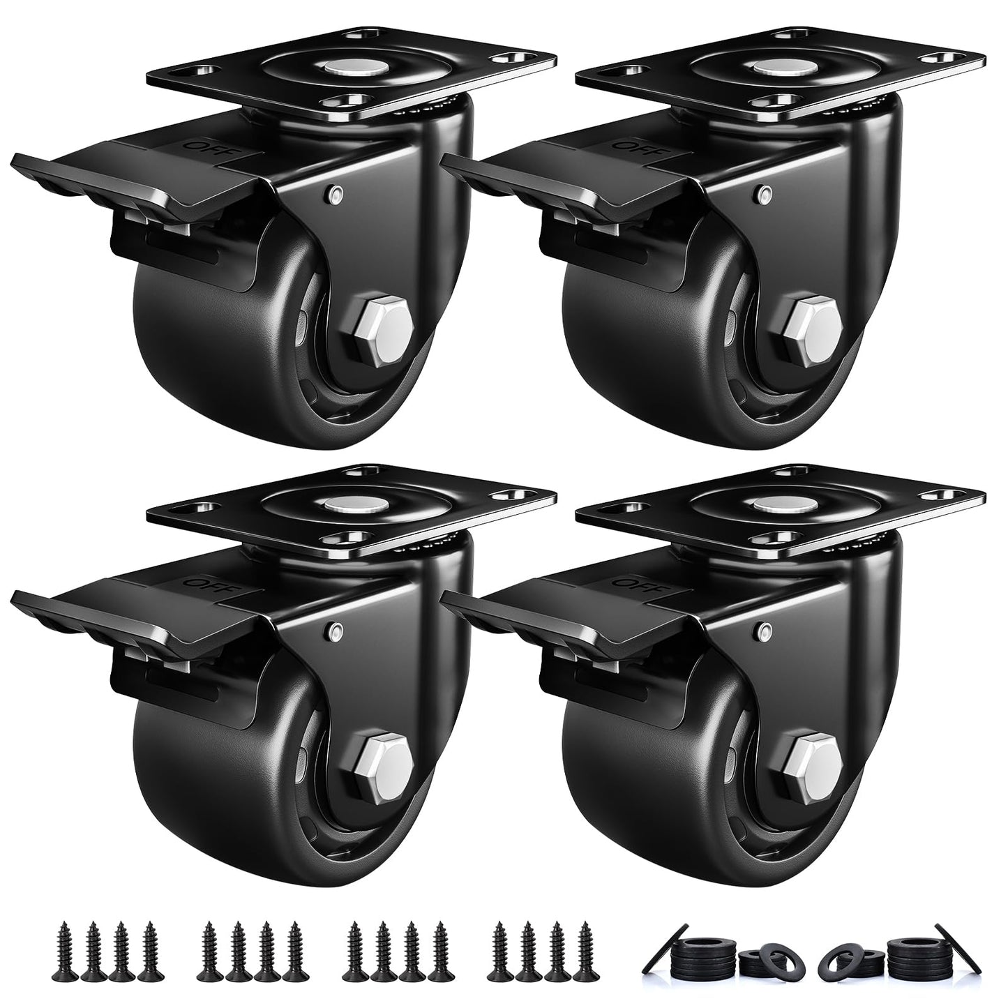 ANDUTEES 2 Inch Caster Wheels, Casters Set of 4, Heavy Duty Casters Load 2200lbs, Locking Swivel Plate Industrial Casters, Low Gravity Center Castor for Furniture and Workbench