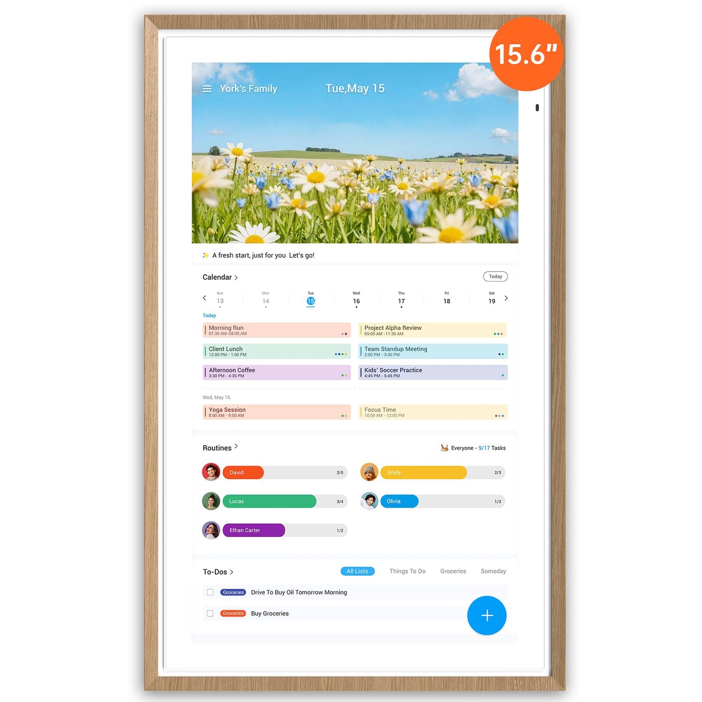 Apolosign 15.6-inch Digital Calendar : Dual Mode Smart Wall Planner, No Subscription, Install Apps, Sync Calendars, Electronic Touchscreen Interactive Display for Family Schedules, Chore Chart - with Stand (Teak)