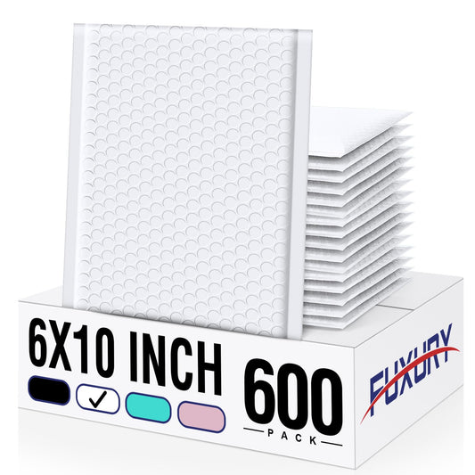 Fuxury Bubble Mailers 6x10“ 600 Pack White Padded Envelopes Usable Size 6x9" Thick Mailing Envelopes Bubble Padded, Shipping Bags for Mailing,Packaging, Small Business, Boutique, Bulk #0