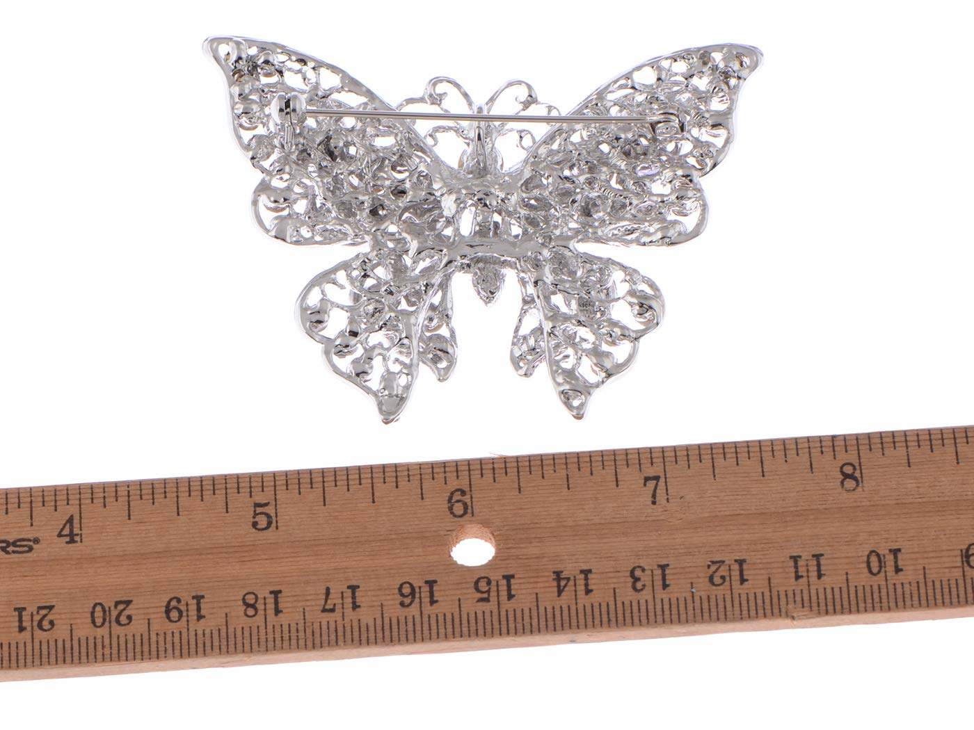 ALILANG Silvery Tone Crystal Rhinestone Hollow Out Butterfly Brooch Pin, Purple