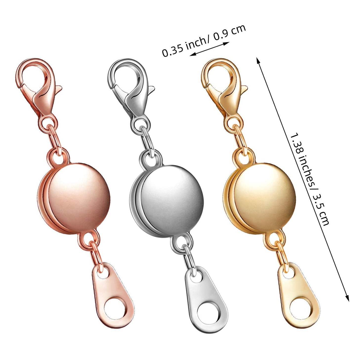 Hicarer 12 Pieces Locking Magnetic Jewelry Clasp Round Necklace Clasp Closures Bracelet Extender for Jewelry Making(Gold, Silver, Rose Gold)
