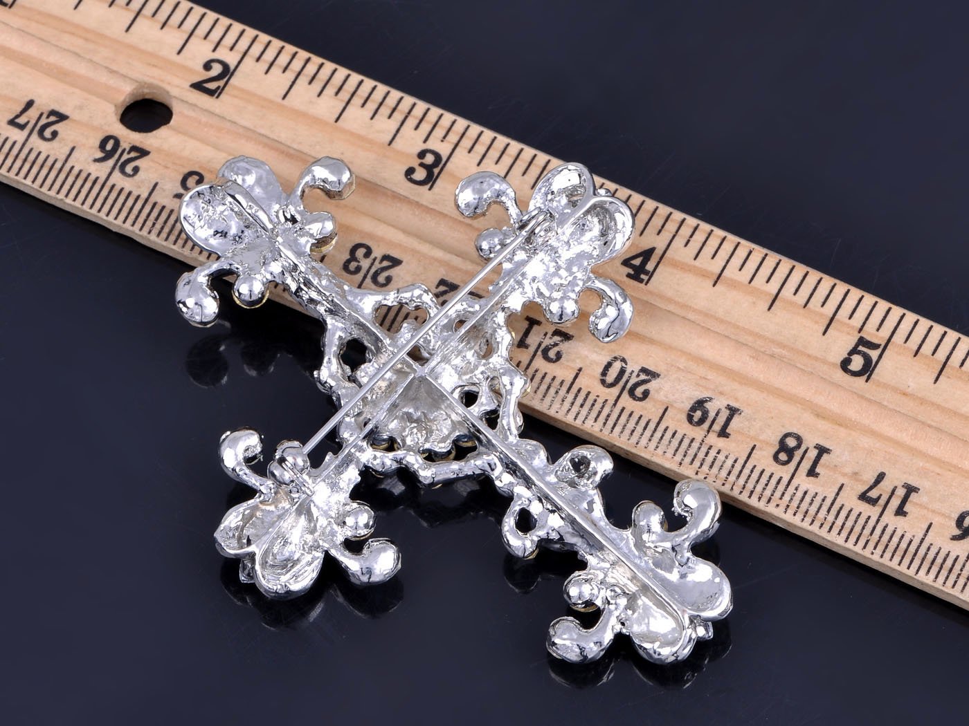 Alilang Silver Tone Cross Antique Gorgeous Rhinestones Costume Pin Brooch
