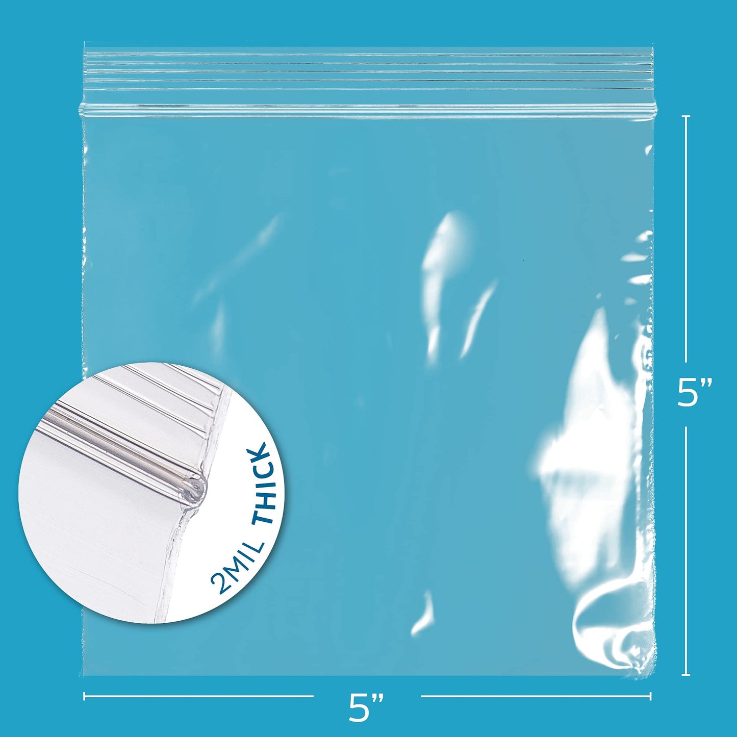 5" x 5" Zip Bags - 1000 Count, Small, Clear Plastic Reclosable Zipper Poly Baggies, 2 Mil, with Resealable Zip Top Lock for Packaging Food Storage, Snacks, Candy, Office Supplies & More.