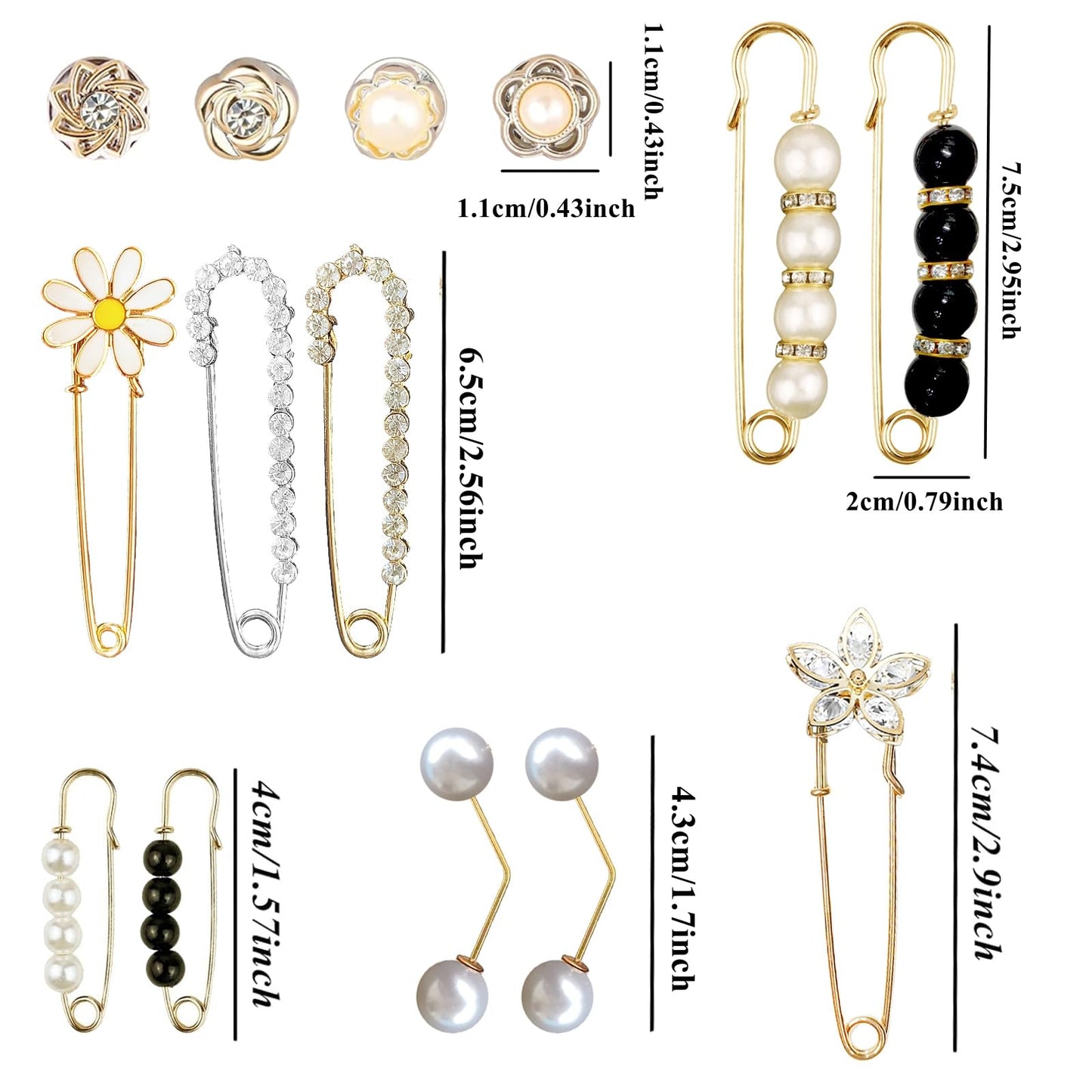 14 Pieces Brooch Safety Pins, Pearl Brooch Button Pin Pant Waist Tightener Pins for Clothes Sweater Shawl Collar Dress Cardigan Shirt Jeans Accessories for Women Girls(Elegant)