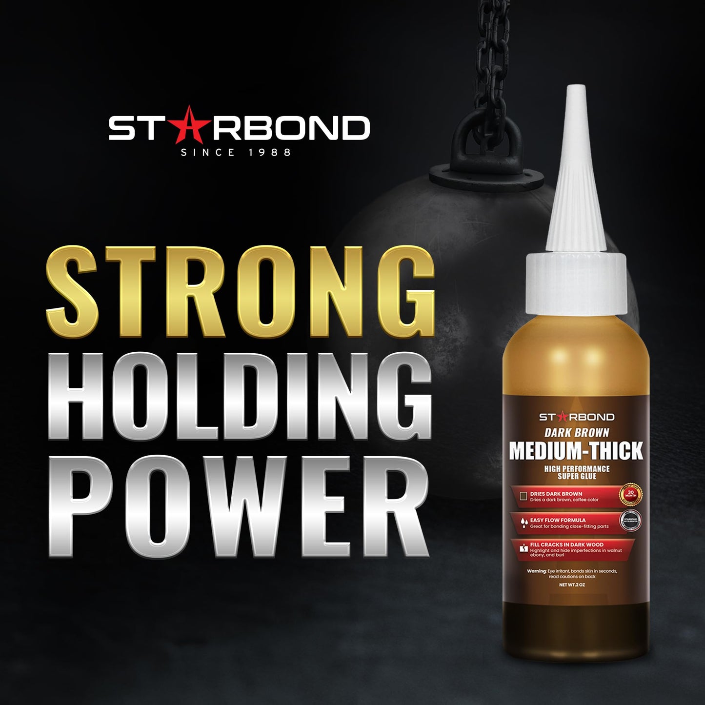 STARBOND Dark Brown CA Glue Pro Kit (2 oz) – Premium Knot-Filler Medium-Thick Cyanoacrylate Super Glue – for Woodworking, Woodturning, Carpentry, Void Filling, Crack & Guitar Repair