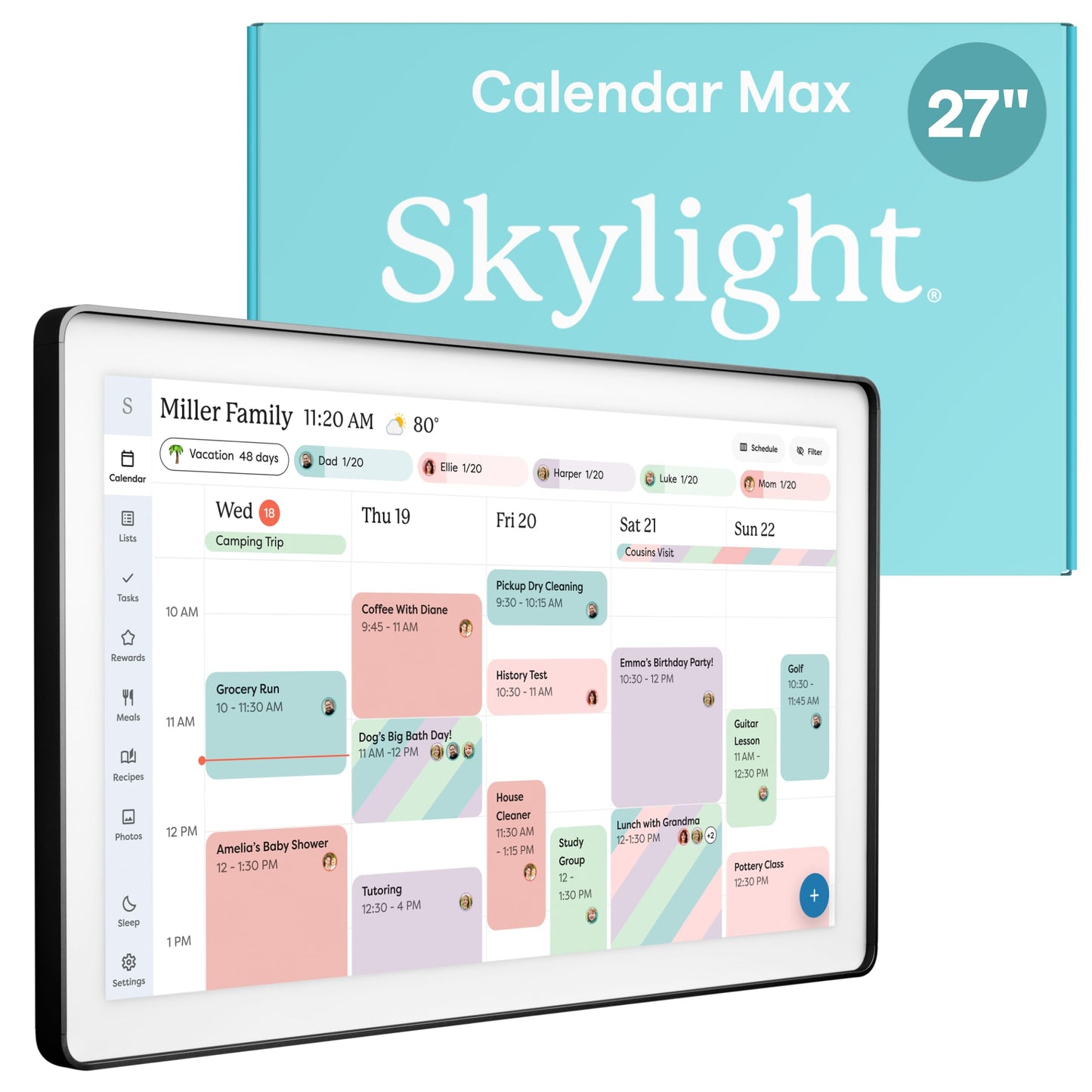 Skylight Calendar Max: 27-Inch Smart Digital Calendar & Chore Chart, Family Organizer with Interactive Touchscreen Display – Wall Mountable in Portrait or Landscape, Charcoal Shadowbox Frame
