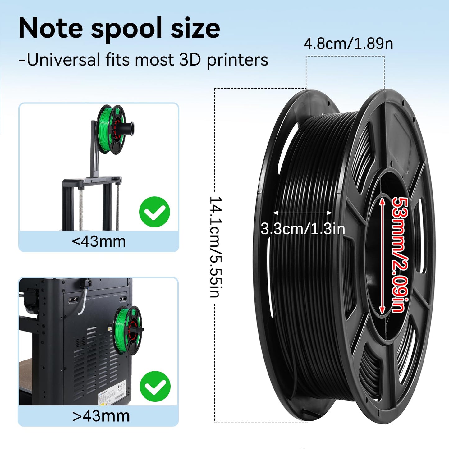 Dynta 3D Printer Filament 250g 53mm Spool - 1.75mm High Precision Regular PLA Compatible with FLASHFORGE, Bambu Lab A1, Creality Ender-3 V3, Black, White, Red, Green, Blue, Purple for Beginners