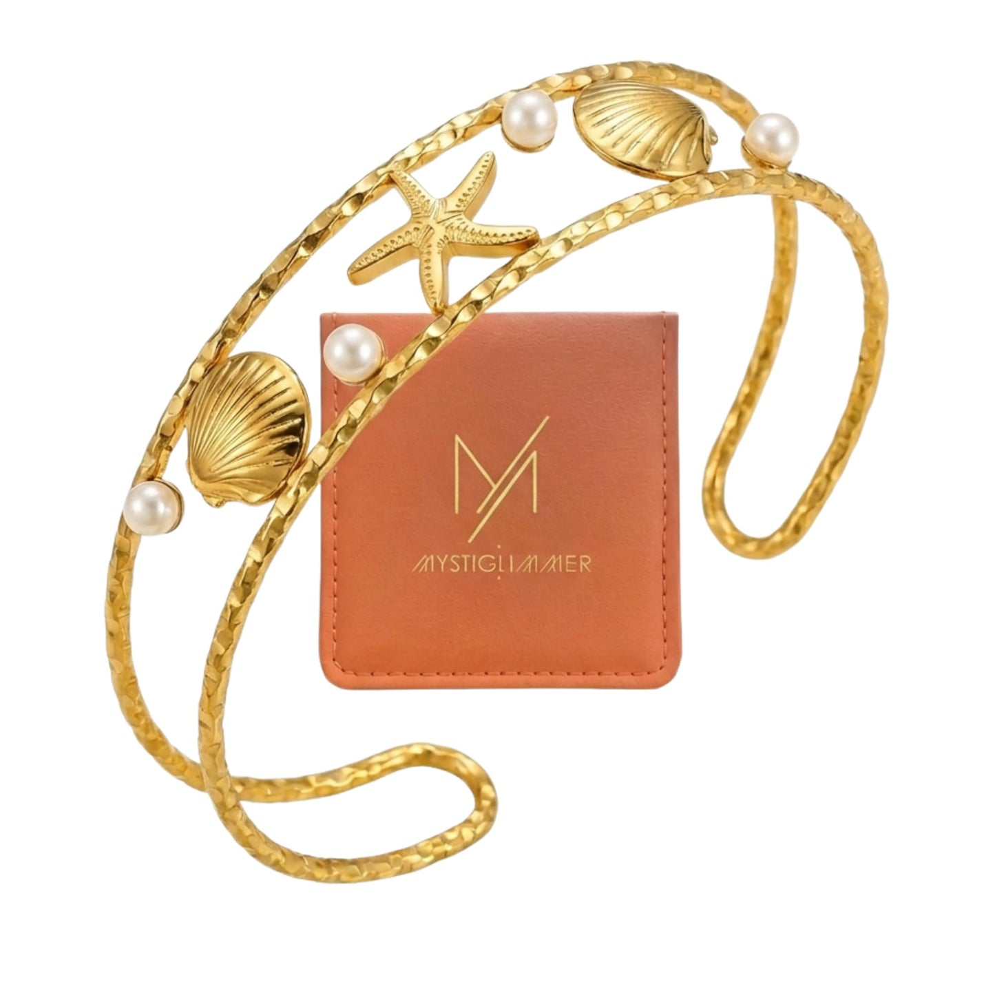 MystiGlimmer Starfish Open Cuff Bracelet for Women 18K Gold Plated Stainless Steel, Adjustable Ocean-Inspired Arm Cuff, Waterproof, Hypoallergenic Beach Jewelry Gift