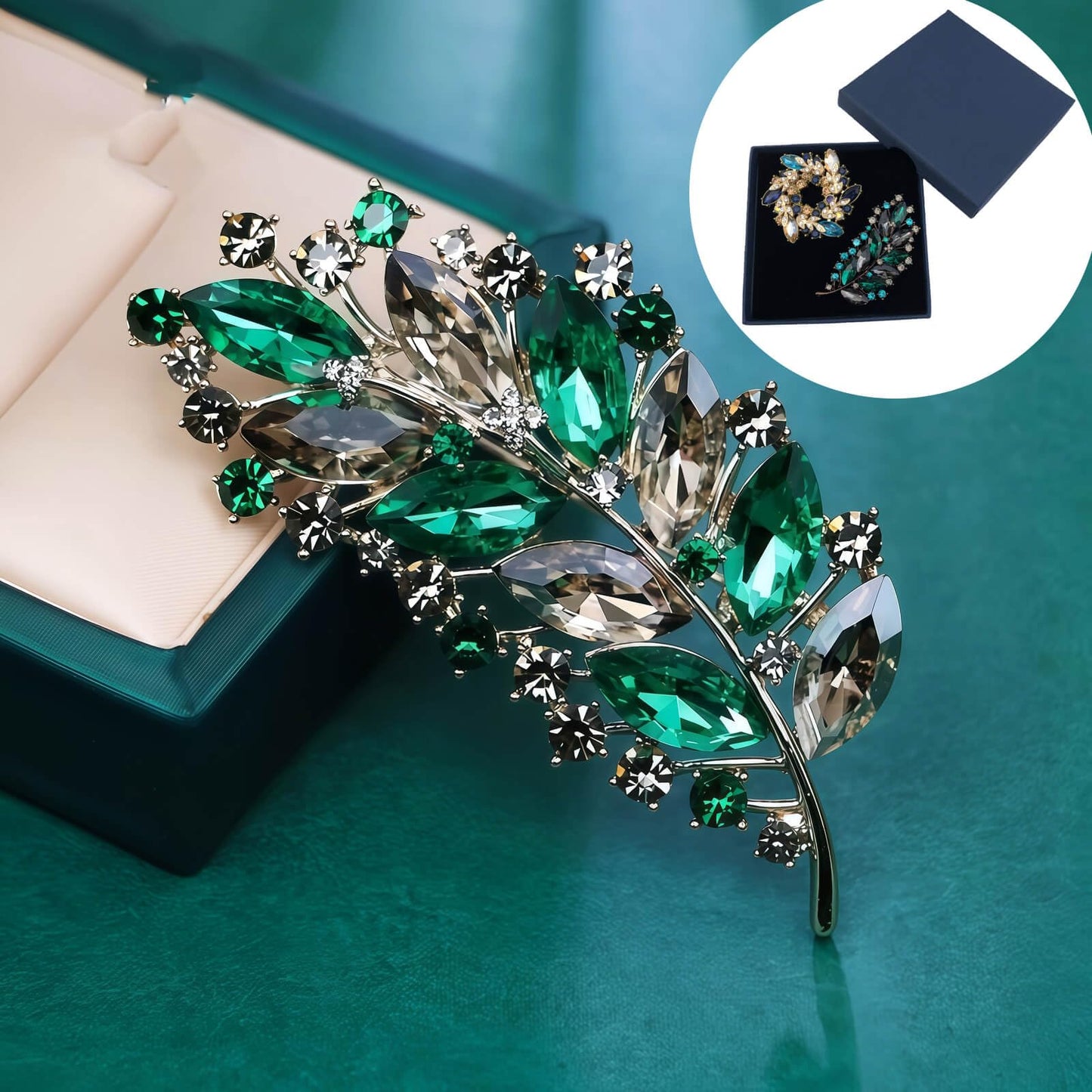 Yaximhozz 2pcs Rhinestone Brooch Pin for Women Dress Elegant Stylish Crystal Brooches Fashion Accessories Pins Lapel Boutonniere Ideas Wedding Christmas Birthday Jewelry Easter Gift (20 Green Leaves/Colorfull)