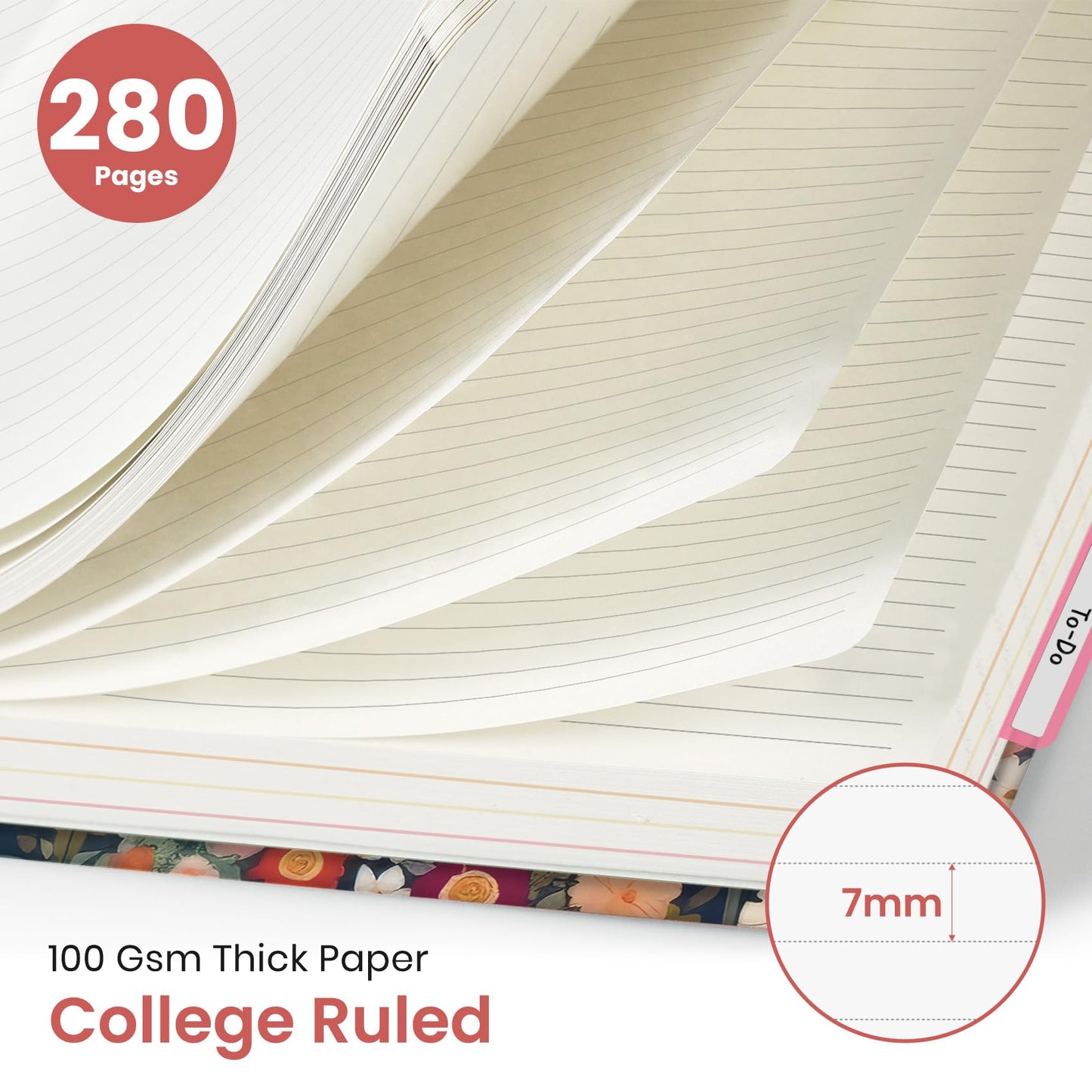 Large Spiral Notebook with Dividers & Tabs, 8.5" x 11" Hardcover 5 Subject Notebook for Work, 280 pages, College Ruled, Cute Journal for Women, Perfect for Study & Office Note Taking, Garden