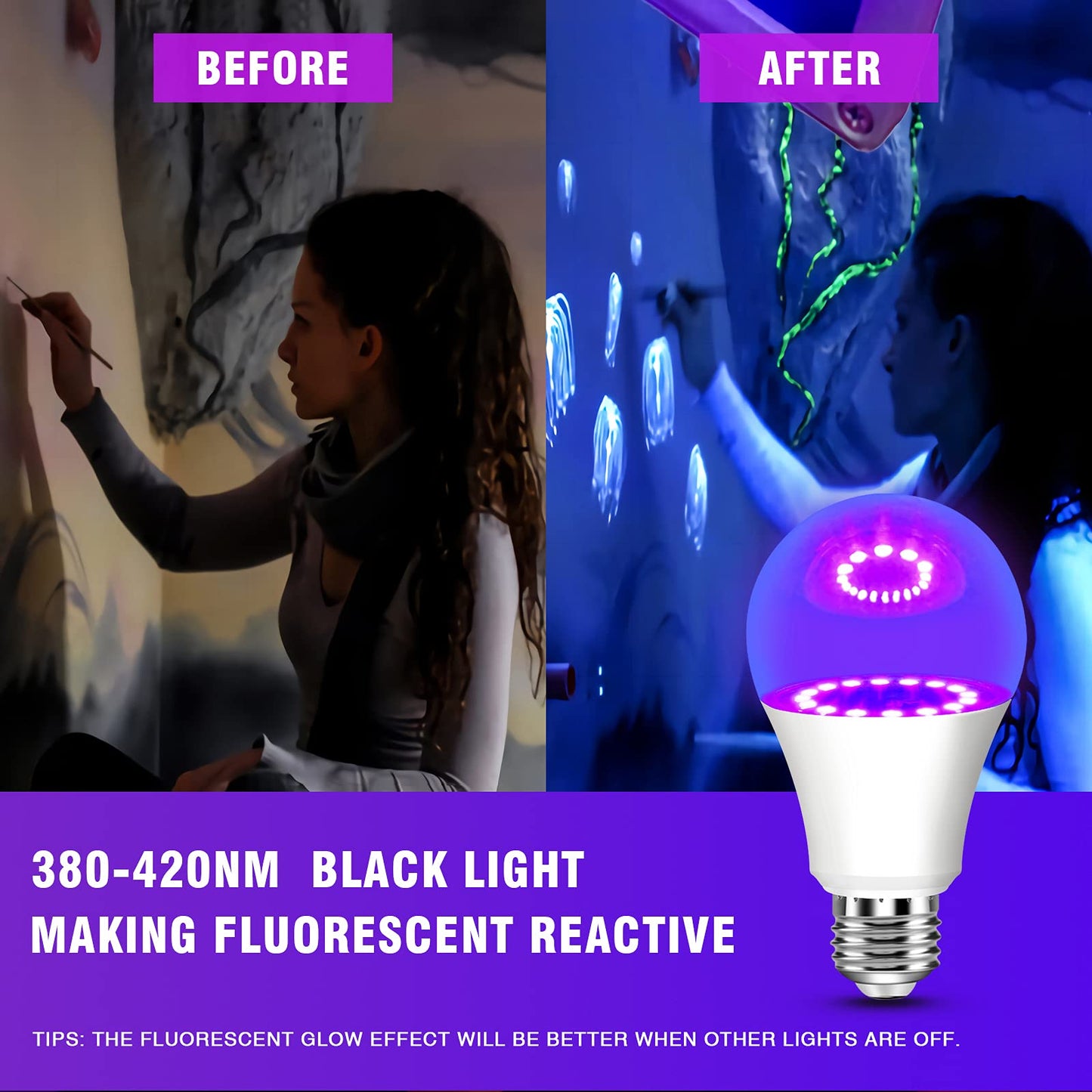 Neporal A15 Amber LED Light Bulb 1800K, True Blue Light Blocking Sleep Aid Bulb for Bedroom Nursery, 7W Replacement for 40W, Soft Warm Glow to Protect Melatonin, E26 Base (1, Purple)