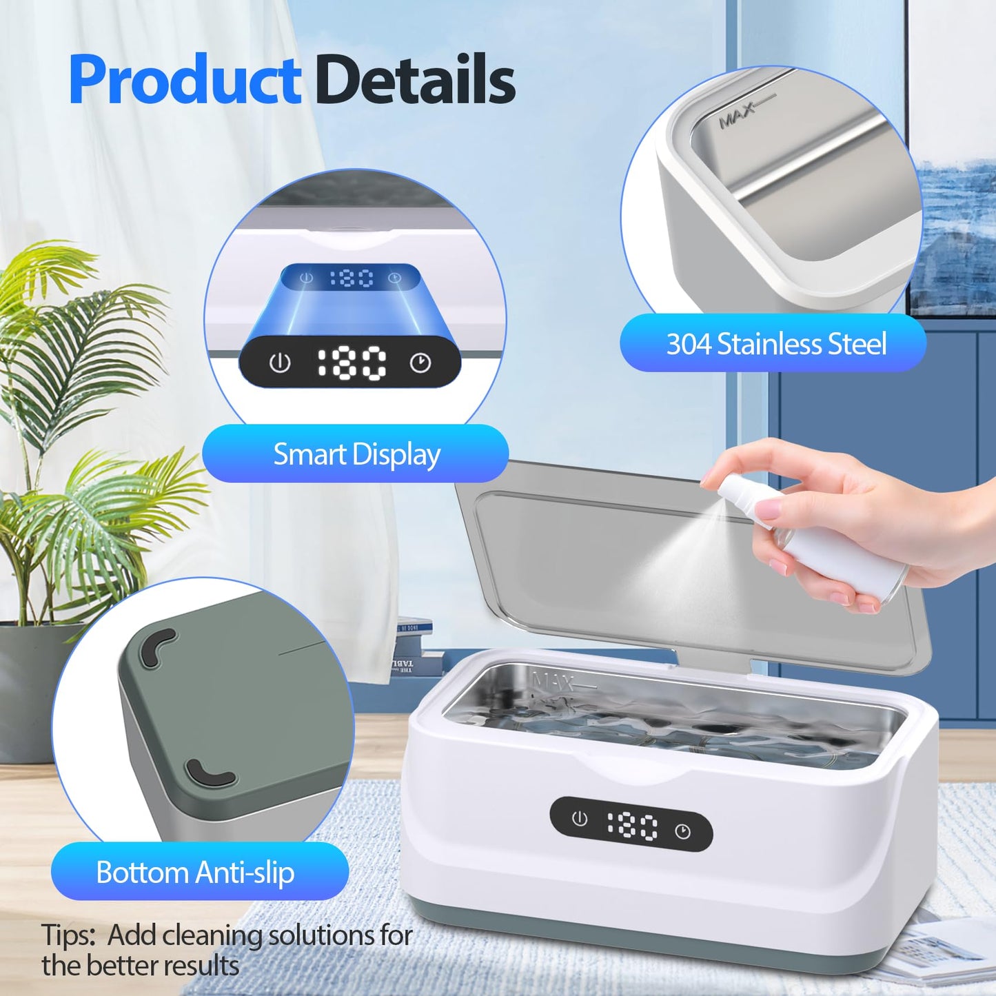 Klivvio Ultrasonic Jewelry Cleaner: 48Khz Ring Cleaner Ultrasonic Machine with Digital Timer, 4 Cleaning Modes, 24W Sonic Cleaner for Jewelry, Glasses, Retainer, Watch Strap, Home & Travel Use, 13.5oz