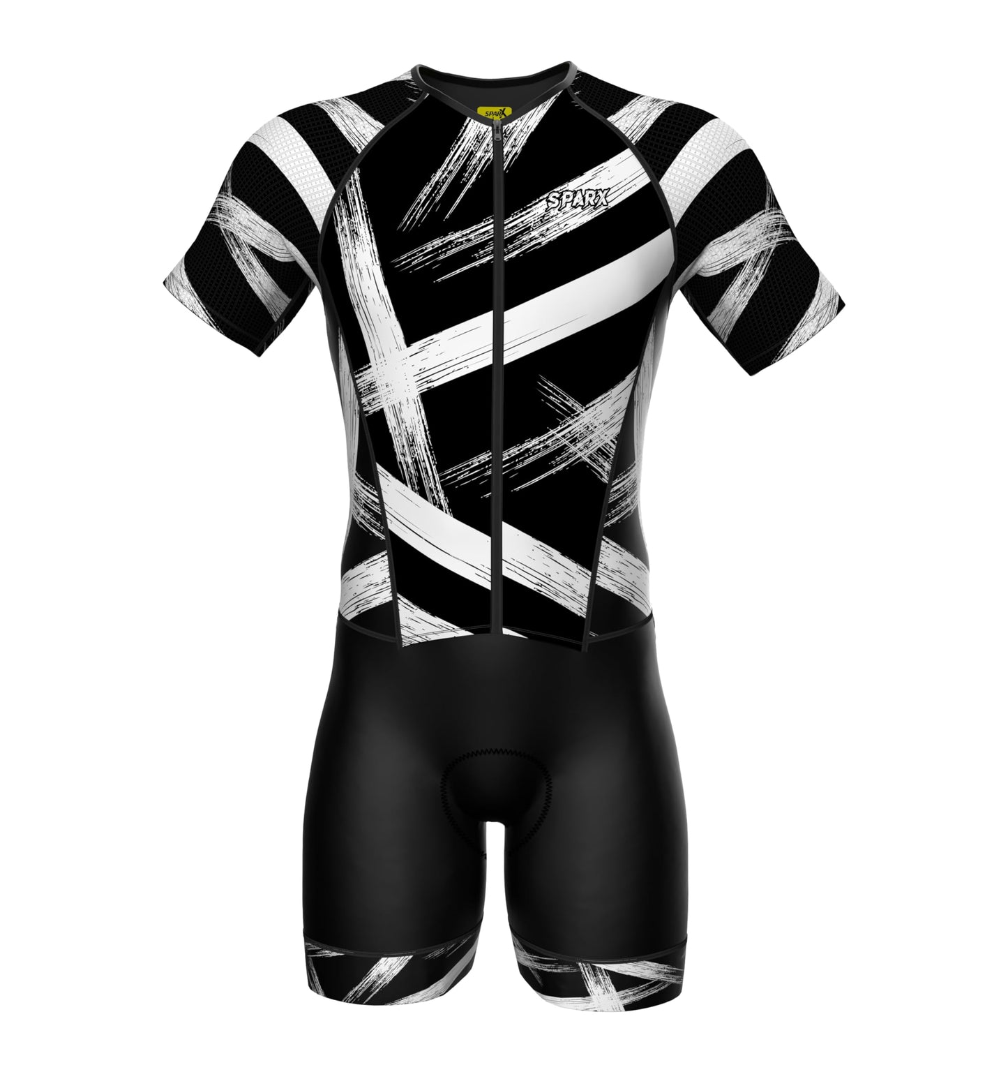 Sparx Mens Elite Aerosuit Triathlon Suit Mens Short Sleeve Tri Suit Skinsuit (Brushes, XL)