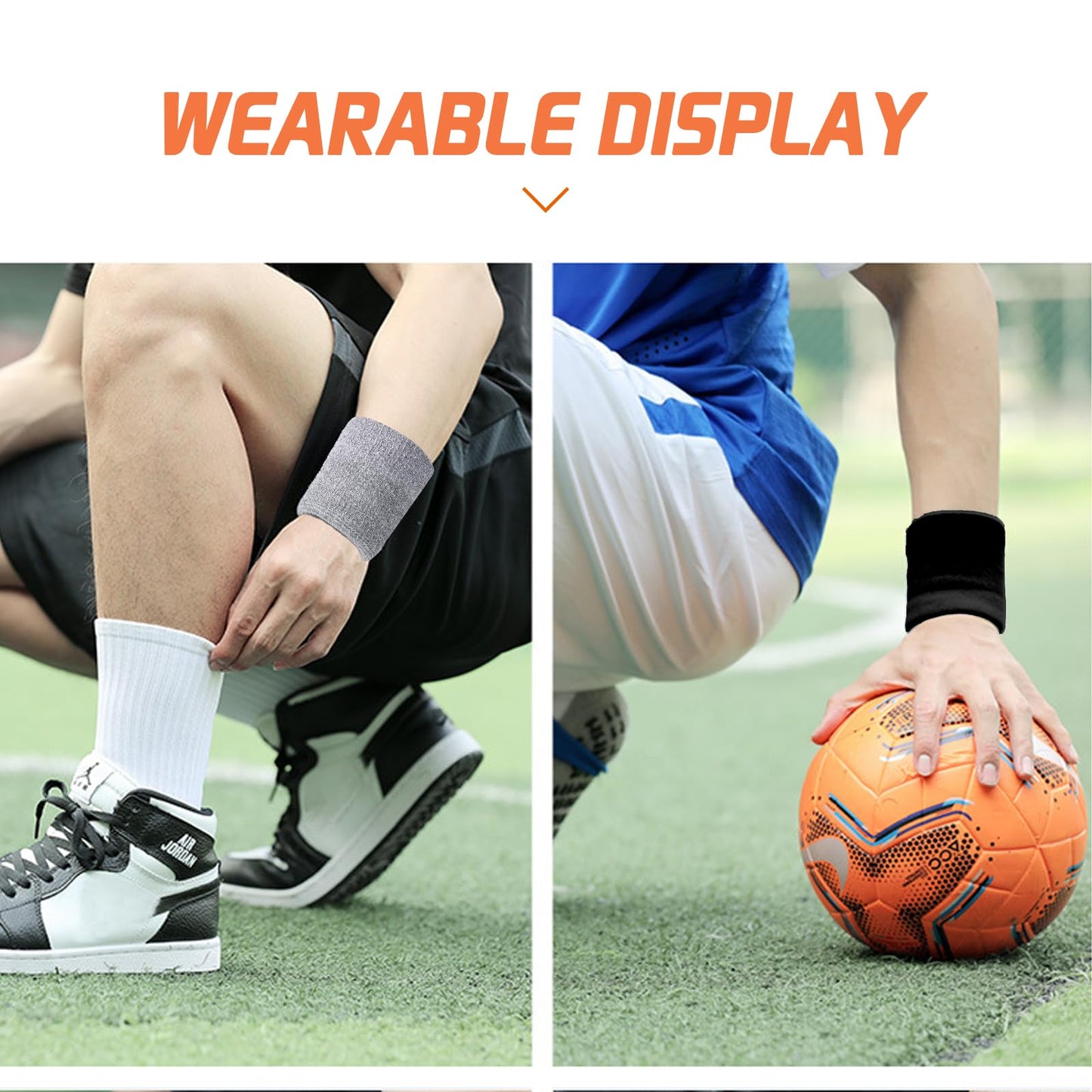 2Pairs Wrist Sweatbands Absorbent Breathable Sweat Bands Elastic Sports Wrist Sweatbands for Men and Women Sports Tennis Gym Work Out(Black+Gray)
