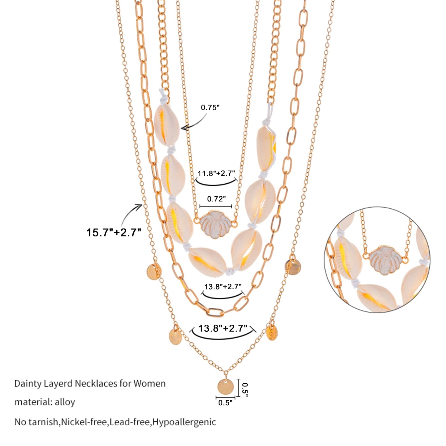ANDKISS Shell Necklace Gold Layered SeaShell Choker Necklace for Women Summer Charm Necklaces Surfer Necklaces for Women Gifts
