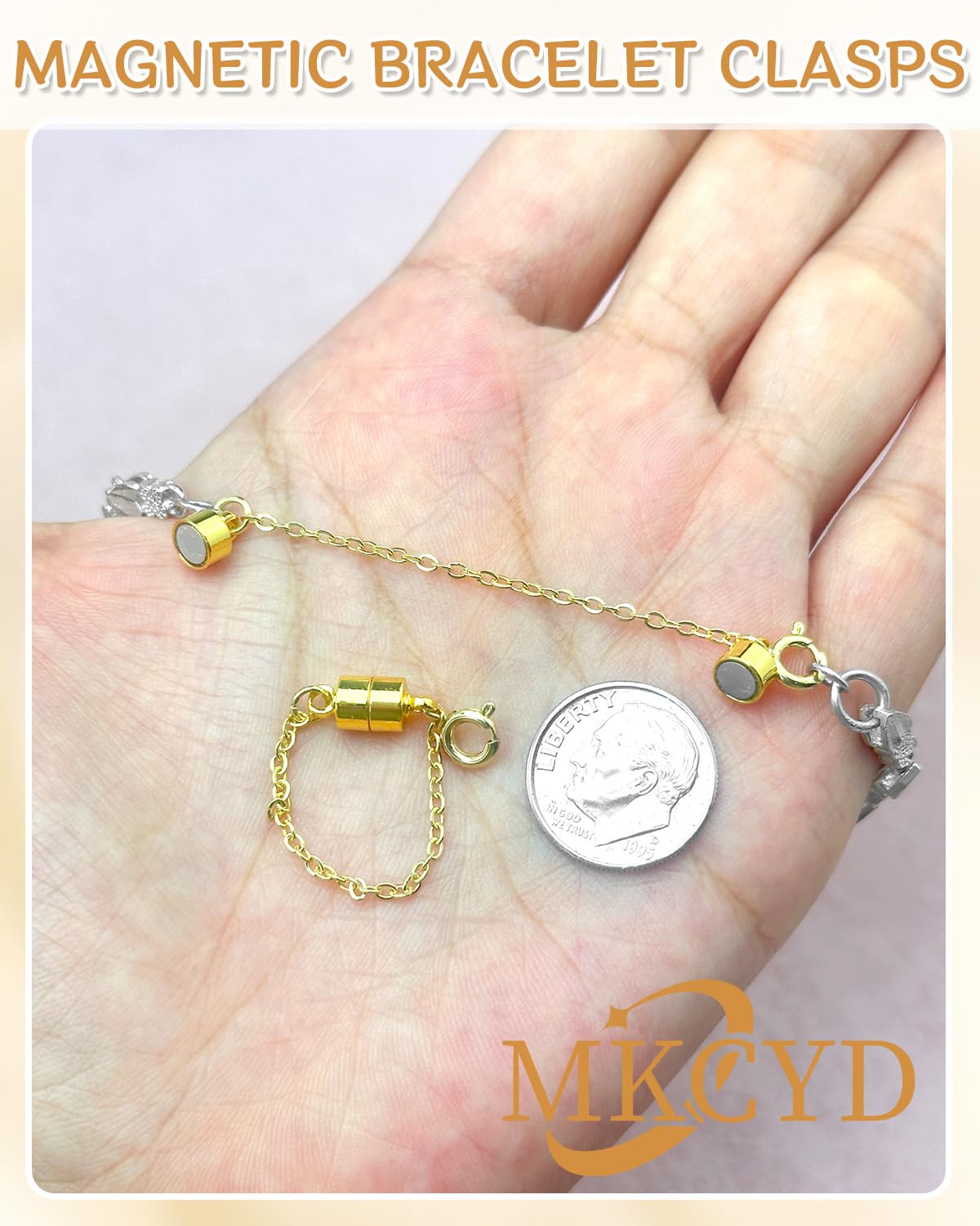 MKCYD 8Pcs Magnetic Bracelet Clasps and Closures with Safety Chain Never Fall Gold Bracelet Extender Converter Magnetic Clasps for Women