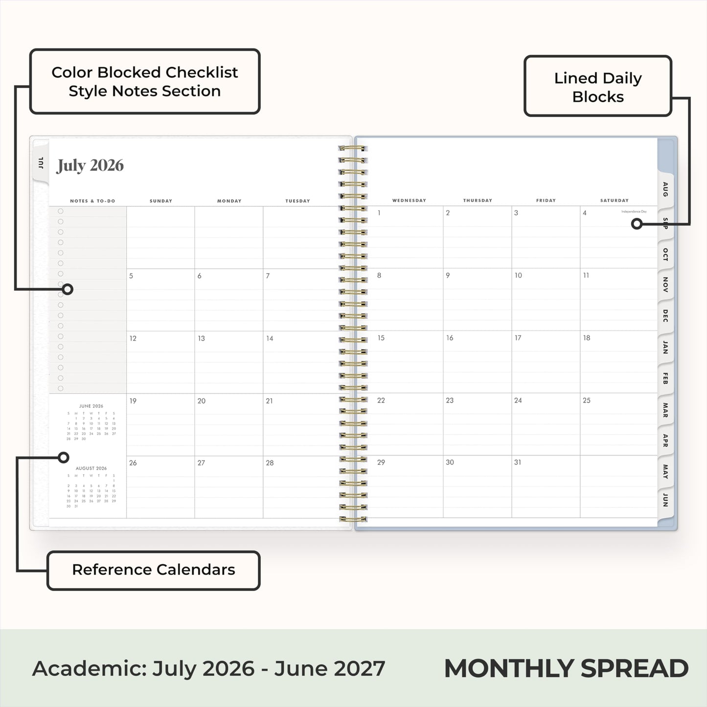 Blue Sky The Everygirl 2026-2027 Weekly and Monthly Academic Year Planner Calendar, July 2026 - June 2027, 8.5" x 11", Flexible Cover, Wirebound, Laminated Tabs, Storage Pocket, Includes Stickers, Stratford Coastal