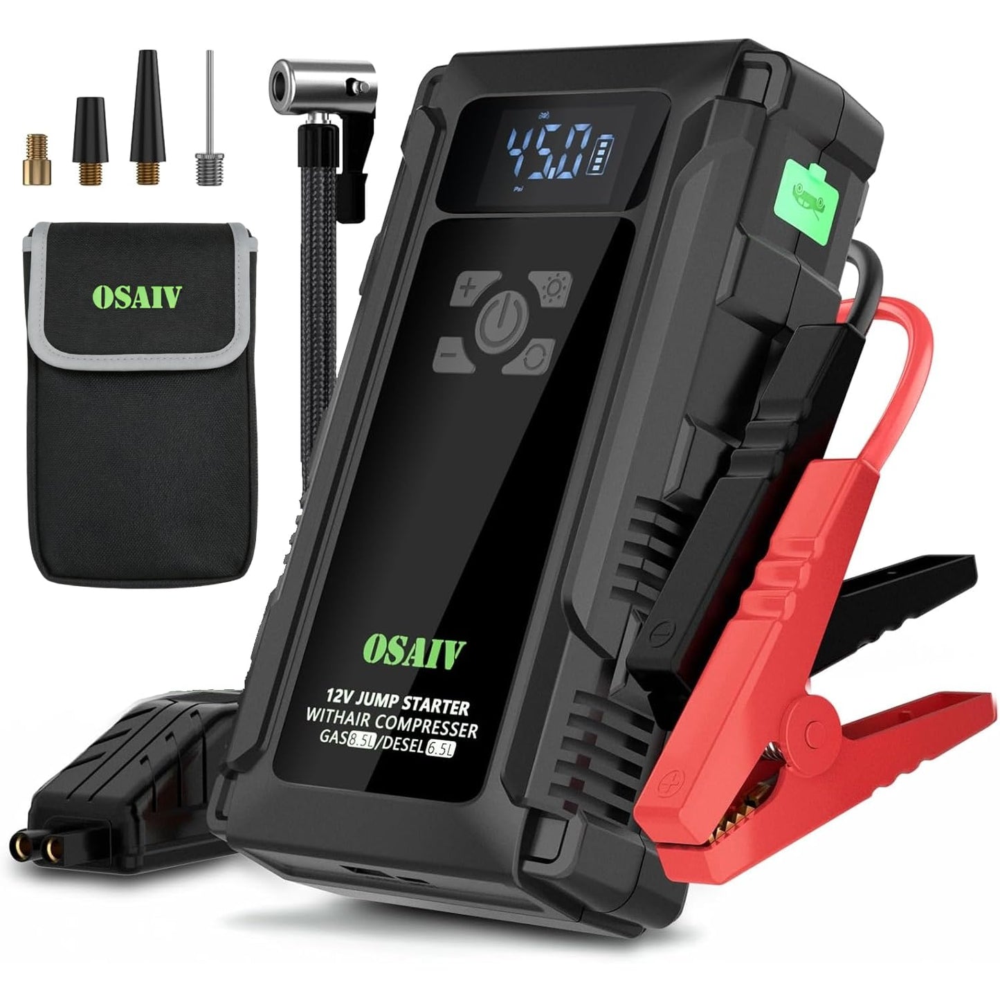 osaiv Jump Starter with Air Compressor, 3000A Car Battery Jump Box for 8.5 Gas/6.5L Diesel Vehicles, 150PSI Tire Inflator Auto-S