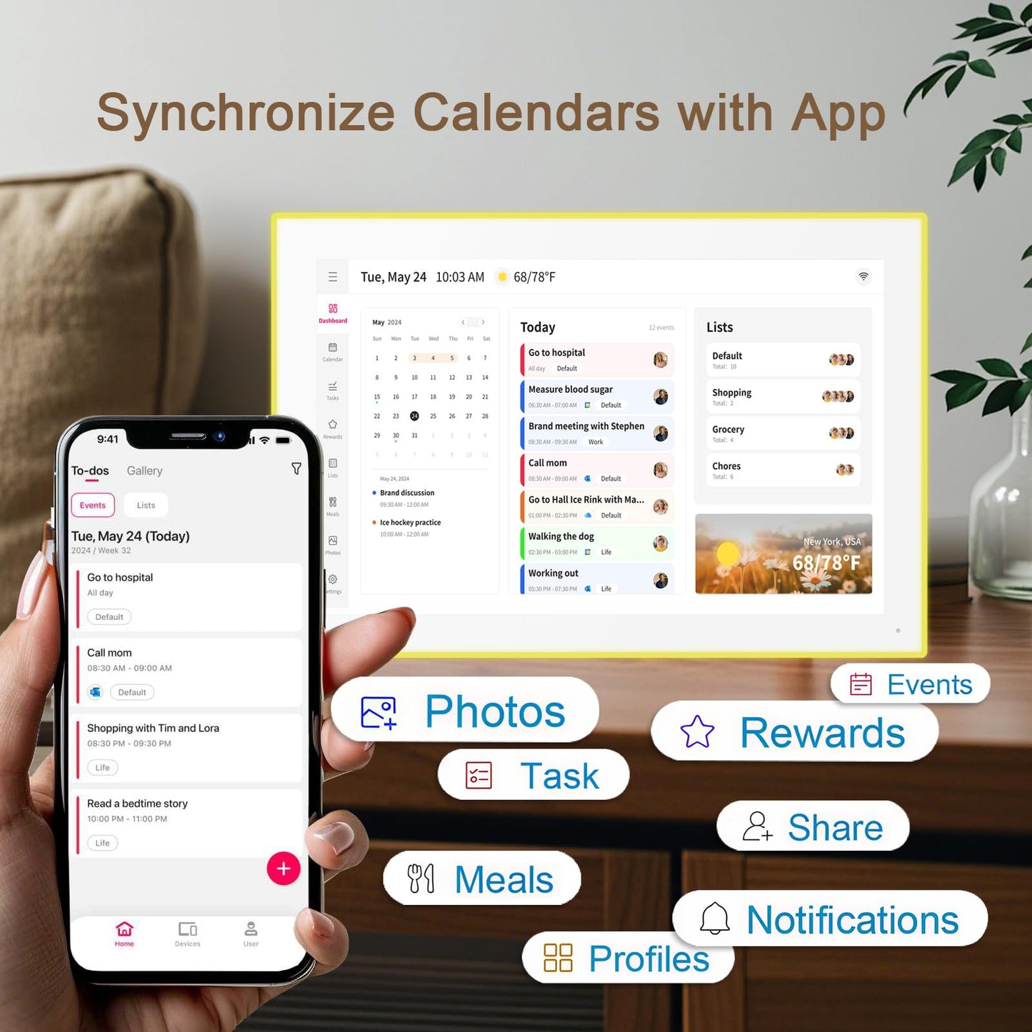 Akimart Calendar: 10.1-inch Wall Planner Digital Calendar & Chore Chart With LED Reminder, Smart Touchscreen Interactive Display for Family Schedules, Hearth Display Digital Calendar, Great for Organizing Your 2026 Year