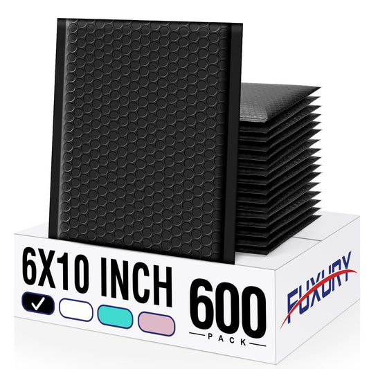 Fuxury Bubble Mailers 6x10“ 600 Pack Black Padded Envelopes Usable Size 6x9" Thick Mailing Envelopes Bubble Padded, Shipping Bags for Mailing,Packaging, Small Business, Boutique, Bulk #0