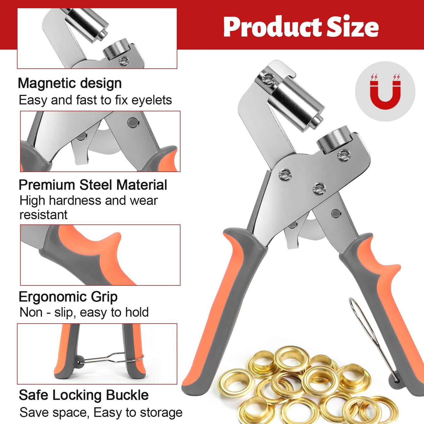 SBGGRL Grommet Kit of 1/4" and 3/8" Punch with 500 Pcs Metal Eyelets,Handheld Heavy Duty Eyelet Pliers Rivet Press Tool Set for Tarps Leather Crafts Fabric Tents Canvas