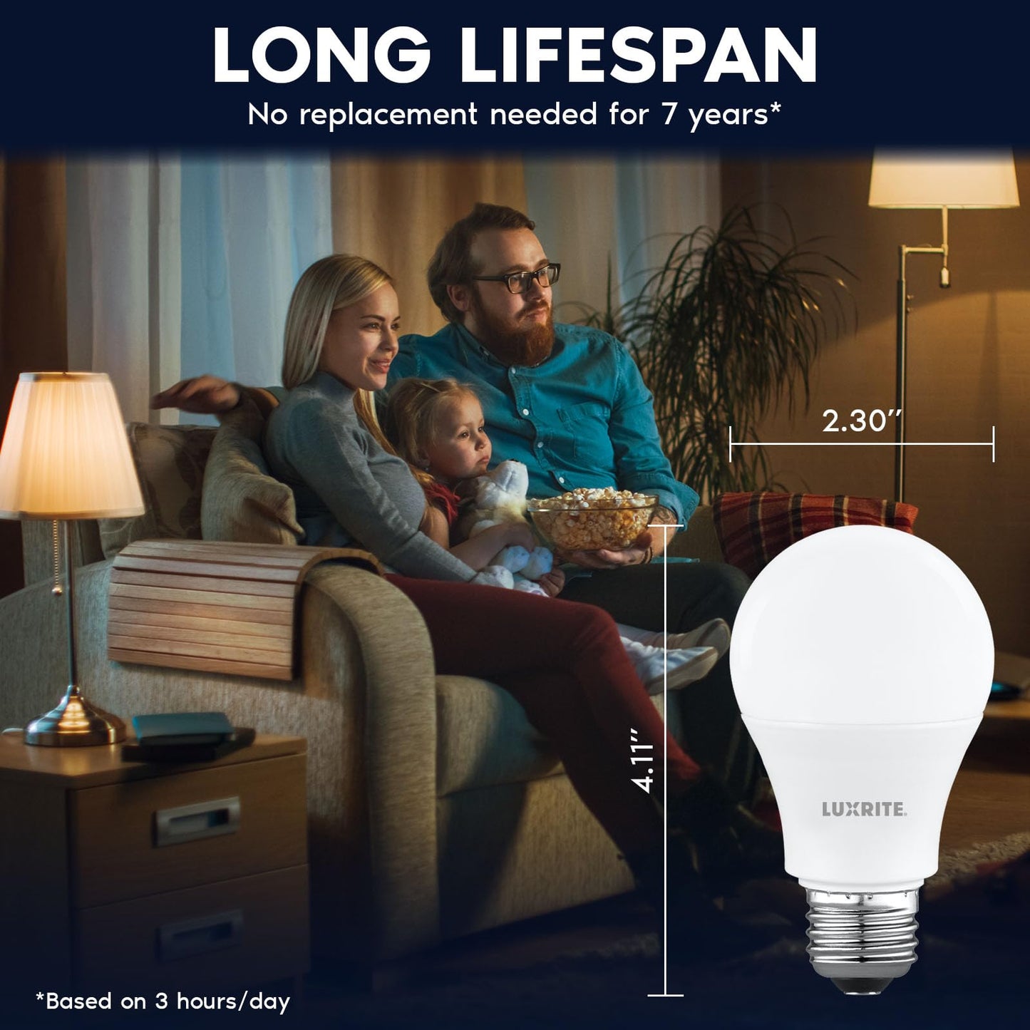 LUXRITE A19 LED Light Bulb 60 Watt Equivalent, Non Dimmable, CRI80, 3000K Soft White, 800LM, Standard LED Light Bulbs 8W, E26 Base, Enclosed Fixture Rated, Damp Rated, ETL Listed (8 Pack)