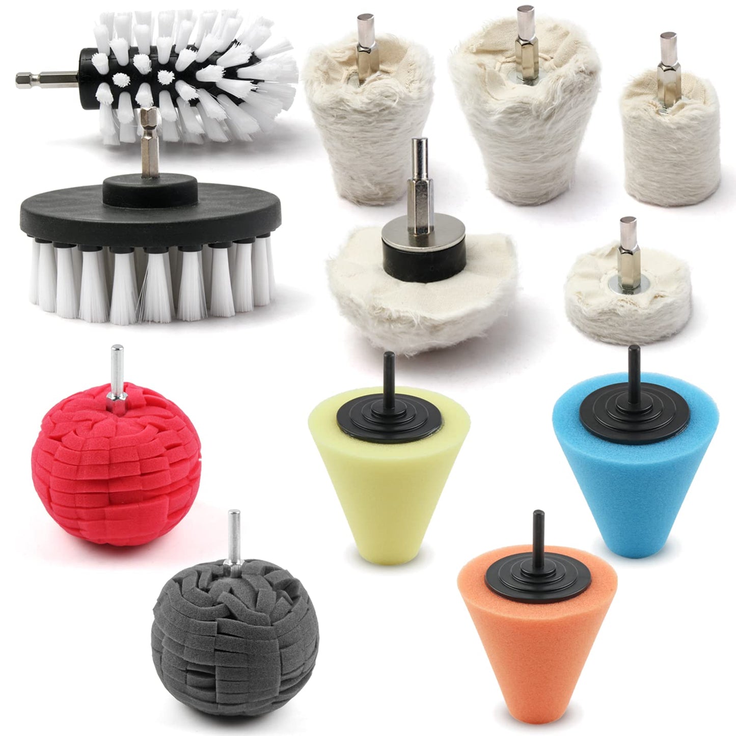 Medoon Polishing Pad Buffing Wheel Kit 12 Pack, Polishing Ball for Drill,for Car Care Metal Aluminum Stainless Steel Chrome Wood Plastic Ceramic Glass Woods Fabric Cotton Machine Jewelry