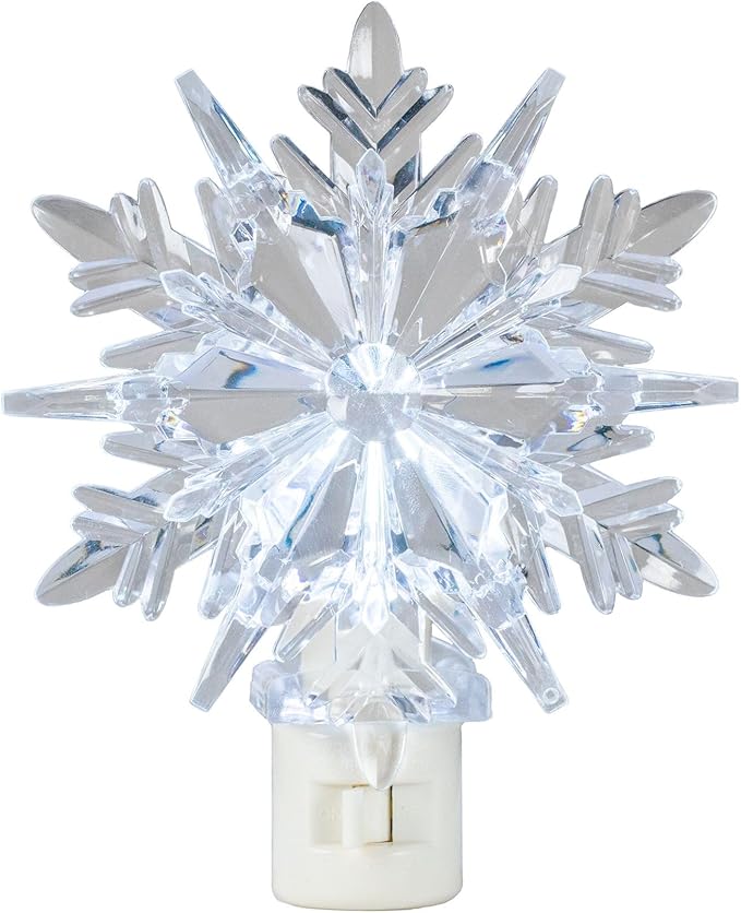 Novelty Lights LED Lamp Snowflake Pure White Christmas Decoration Night Light with Swivel Plug