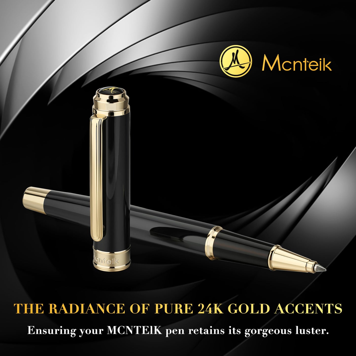 MCNTEIK 317 Rollerball - Stunning Luxury Black Lacquer Pen with 24K Gold Finish, Schmidt Black Ink Refill, Best Gift Set for Men & Women, Executive Office, Christmas, Nice Classic Pens-Black