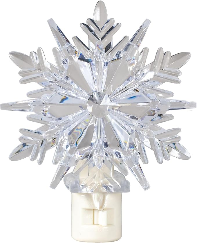 Novelty Lights LED Lamp Snowflake Pure White Christmas Decoration Night Light with Swivel Plug