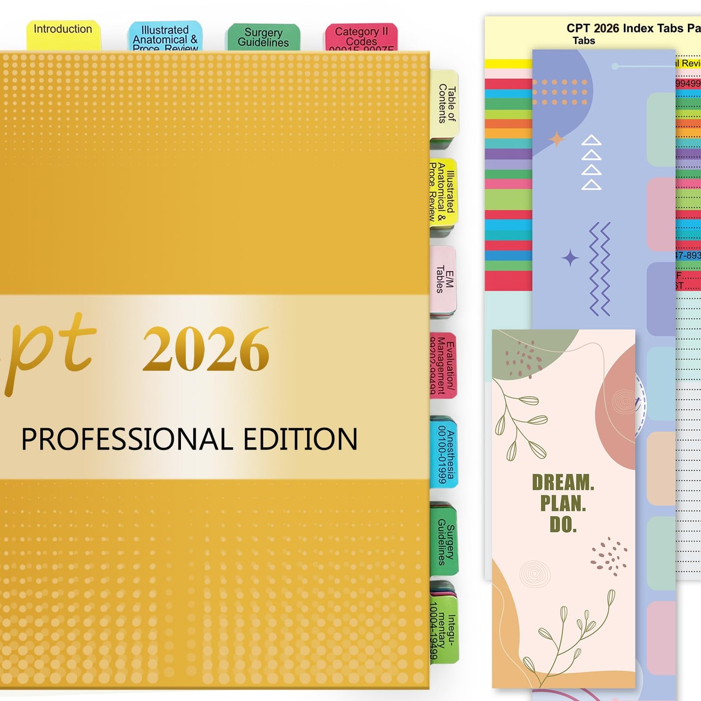 Upgraded Index Tabs for CPT 2026 Professional Edition, Complete CPT Book Tabs, Laminated, Color-Coded & Long-Last, with Page Numbers and Alignment Guide & Inspirational Bookmark (Book not Included)