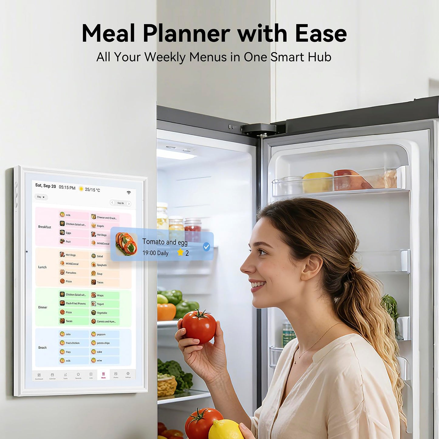 15.6 Inch Digital Calendar，Smart Touchscreen Interactive Display for Family Schedules，Chore Charts, Achievement Rewards,Meal Planner, to Do List，Wall & Desk Mount Smart Electronic Planne