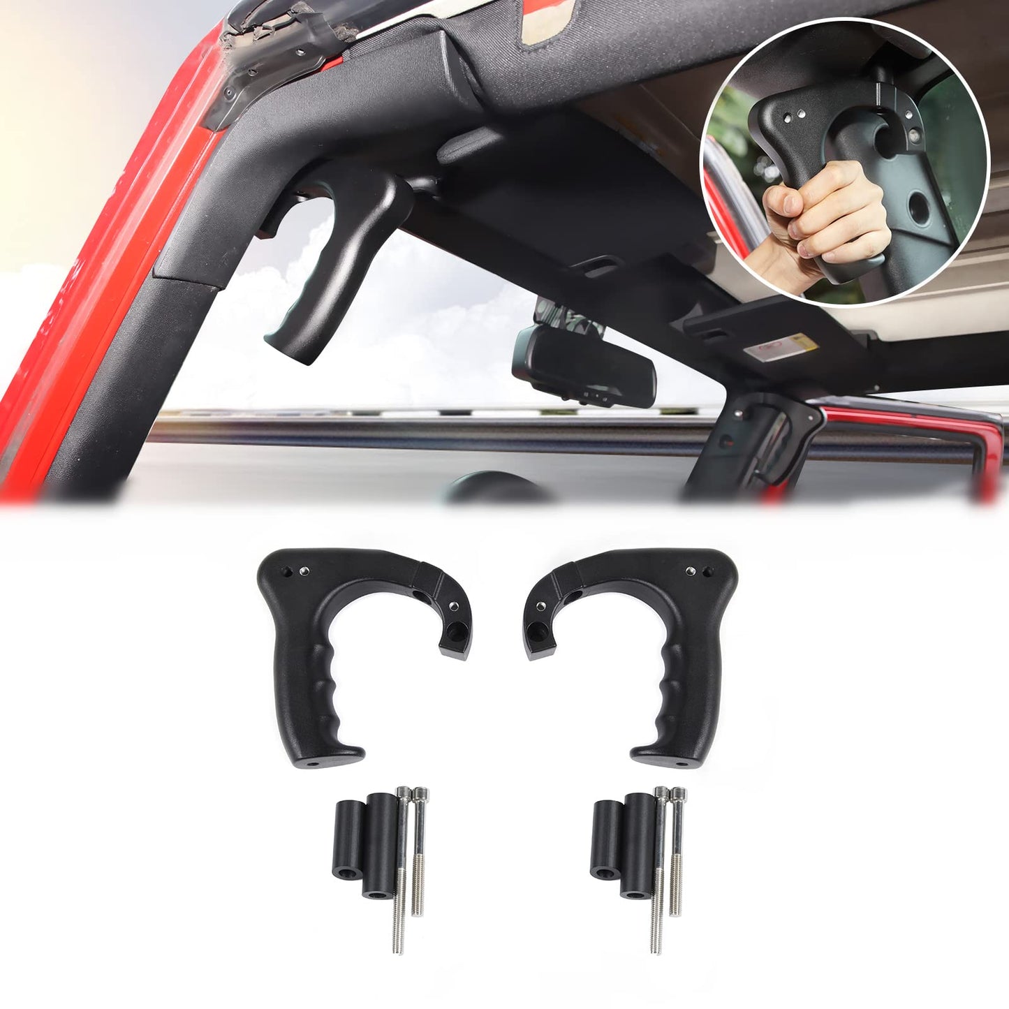 Voodonala For Jeep Jk Front Metal Grab Handles Front Door Overhead Roof Grab Bar Metal Handle For Jeep Wrangler 2007-2018 Jk Jku