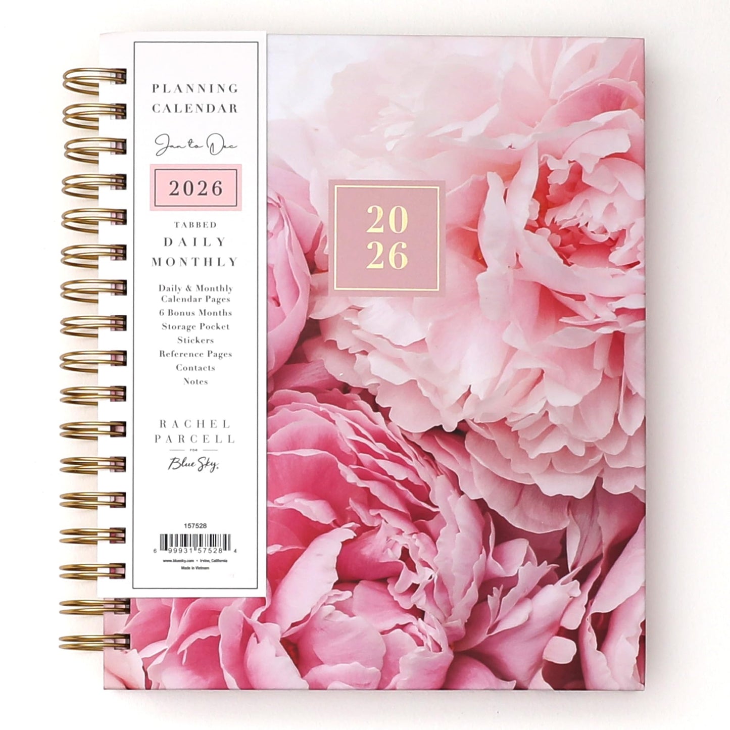 Blue Sky Rachel Parcell 2026 Daily and Monthly Planner Calendar, January 2026 - December 2026, 7" x 9", Hard Cover, Durable Twin Wire Binding, Laminated Tabs, Storage Pocket, Stickers, Peony
