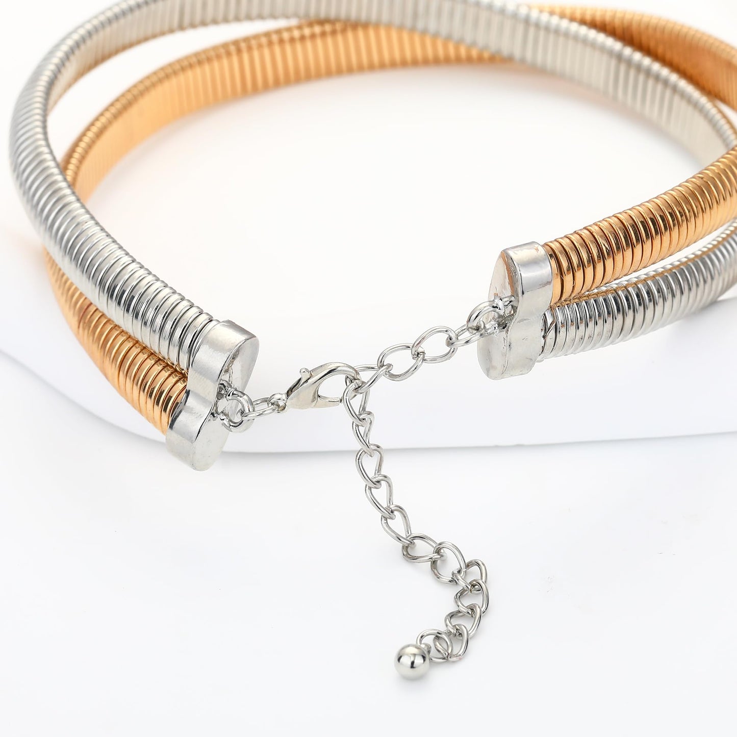 BONJOULRY Chunky Gold 2 Layered Choker Necklace for Women Trendy, 14K Gold Plated Twisted Snake Chain Statement Necklace Multi Layering Necklaces Jewelry Gifts Two Tone