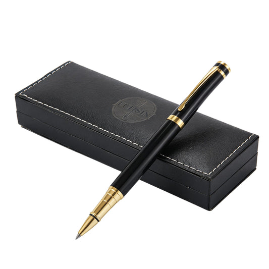 LUHSIN Rollerball Pen Black Lacquer - Premium Luxury Writing Pens for Men Women, Retro Ballpoint Pen with Smooth Ink, Executive Business Signature Pen, Professional Office Gift Pen Set (Black)