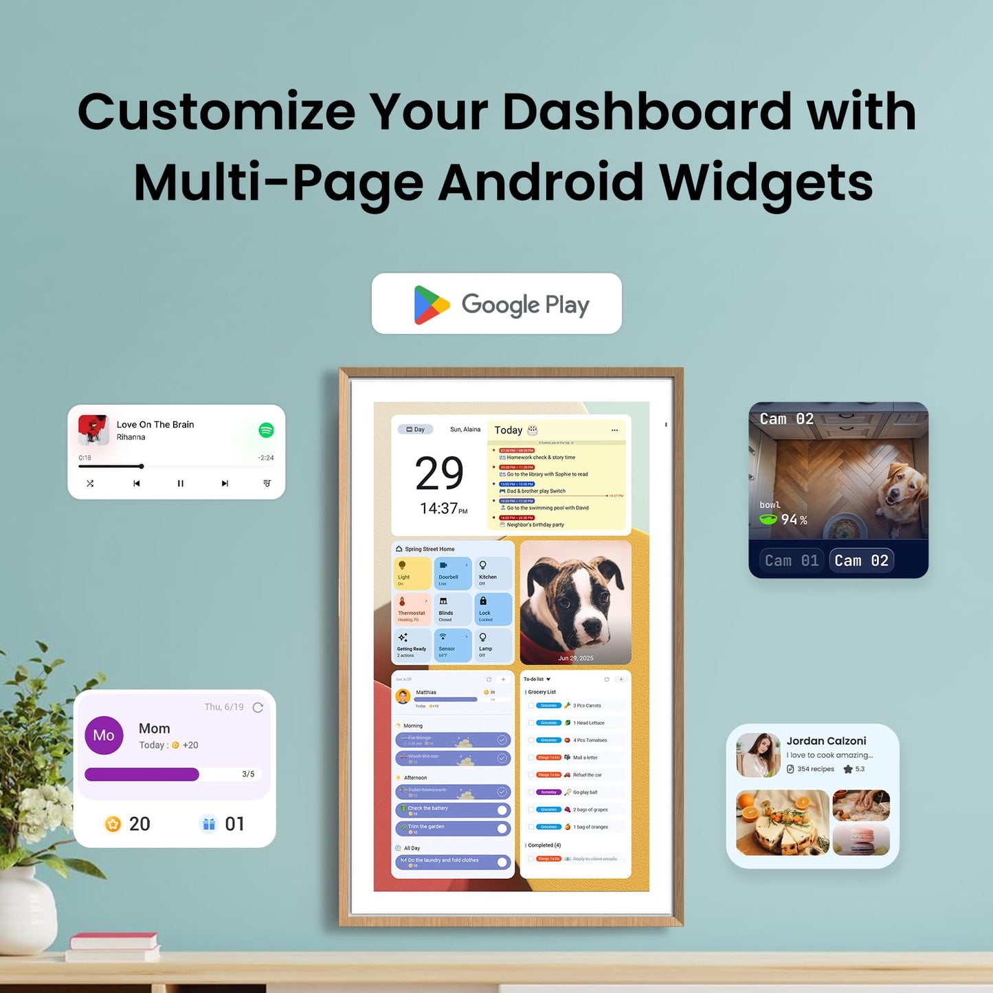 Apolosign 21.5-inch Digital Calendar : Dual Mode Smart Wall Planner, No Subscription, Install Apps, Sync Calendars, Electronic Touchscreen Interactive Display for Family Schedules, Chore Chart (Teak)