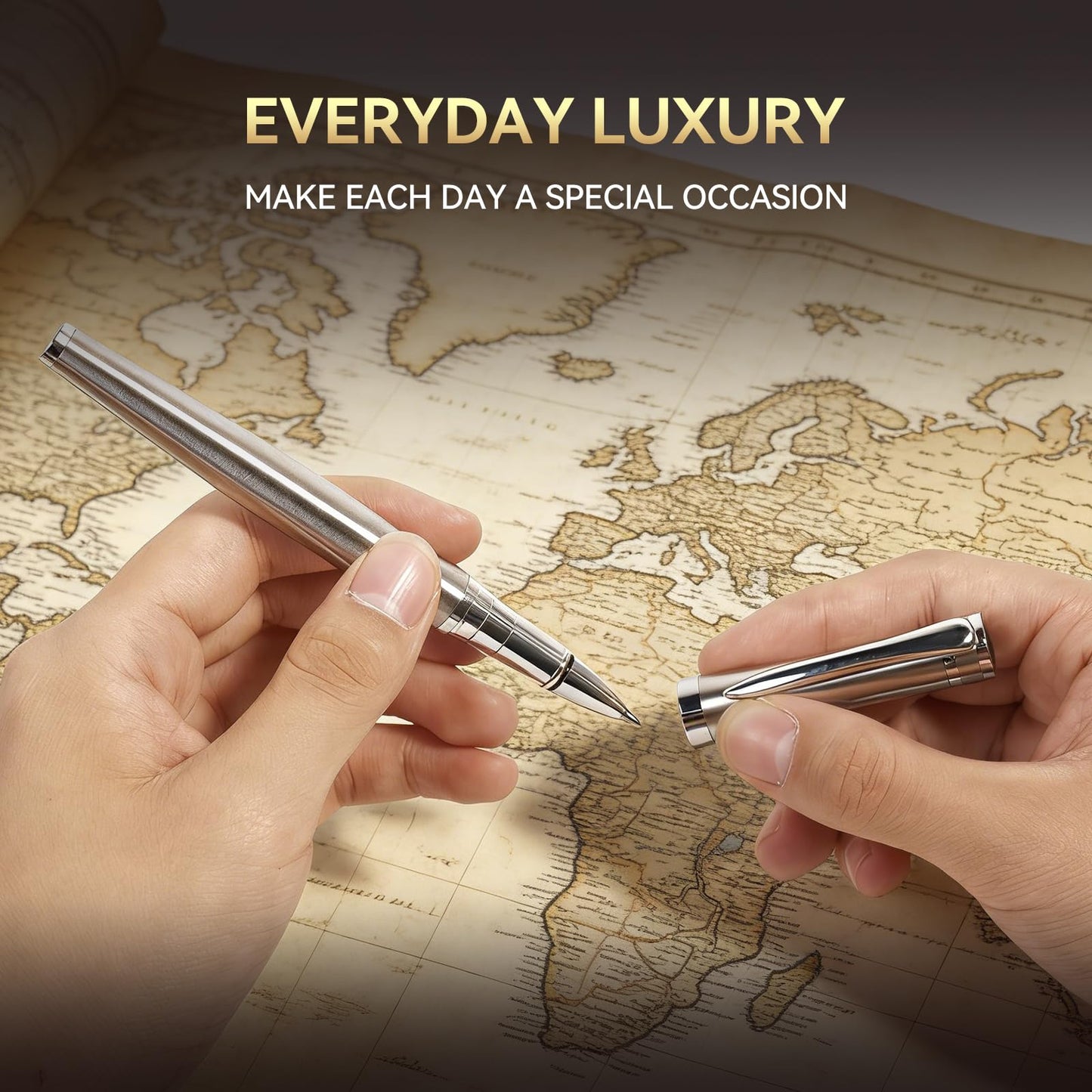 LUHSIN Black Lacquer Rollerball Pen - Premium Luxury Writing Pen (Gold)